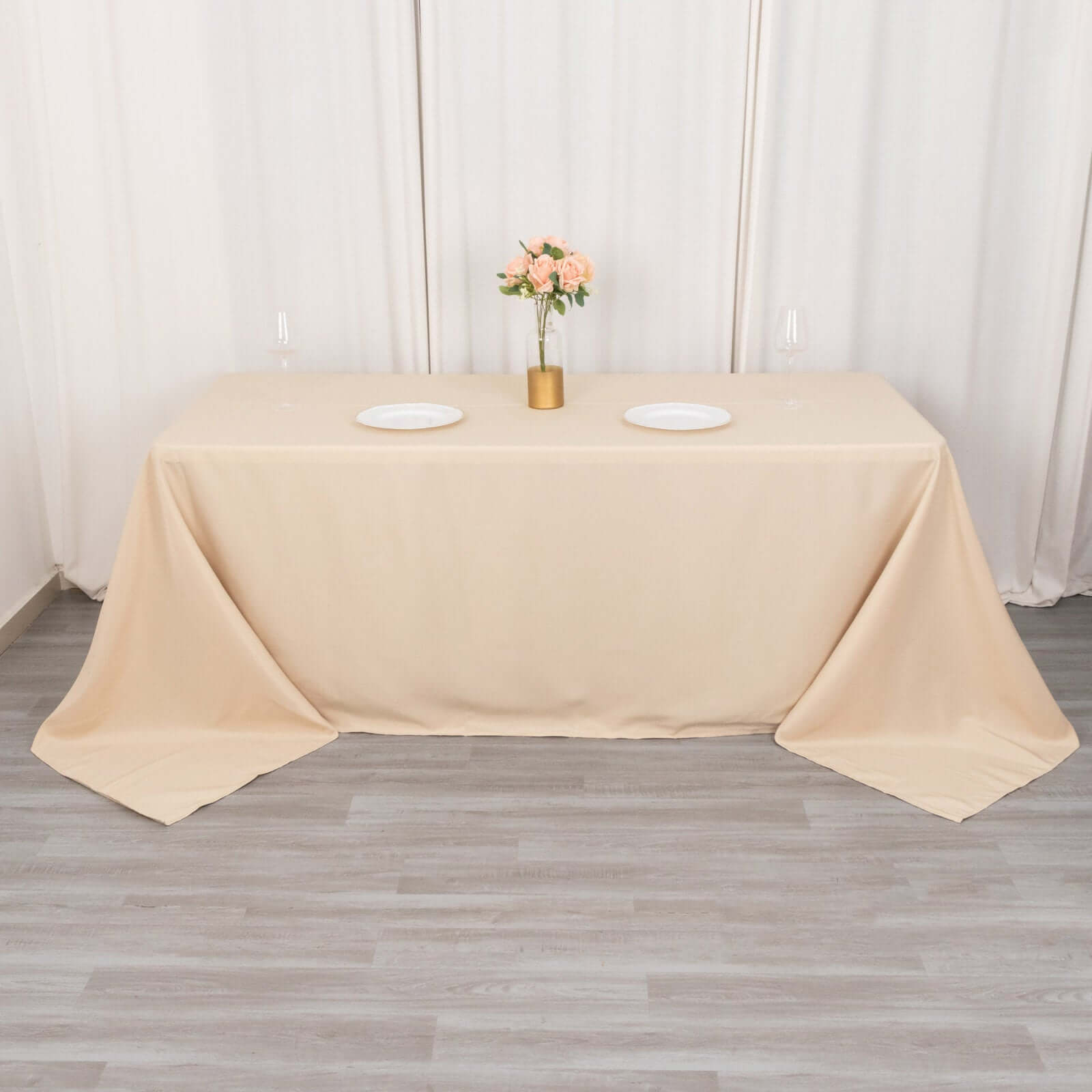 Premium Polyester 90x132 Rectangle Tablecloth Beige - Seamless 220GSM Stain-Resistant Table Cover