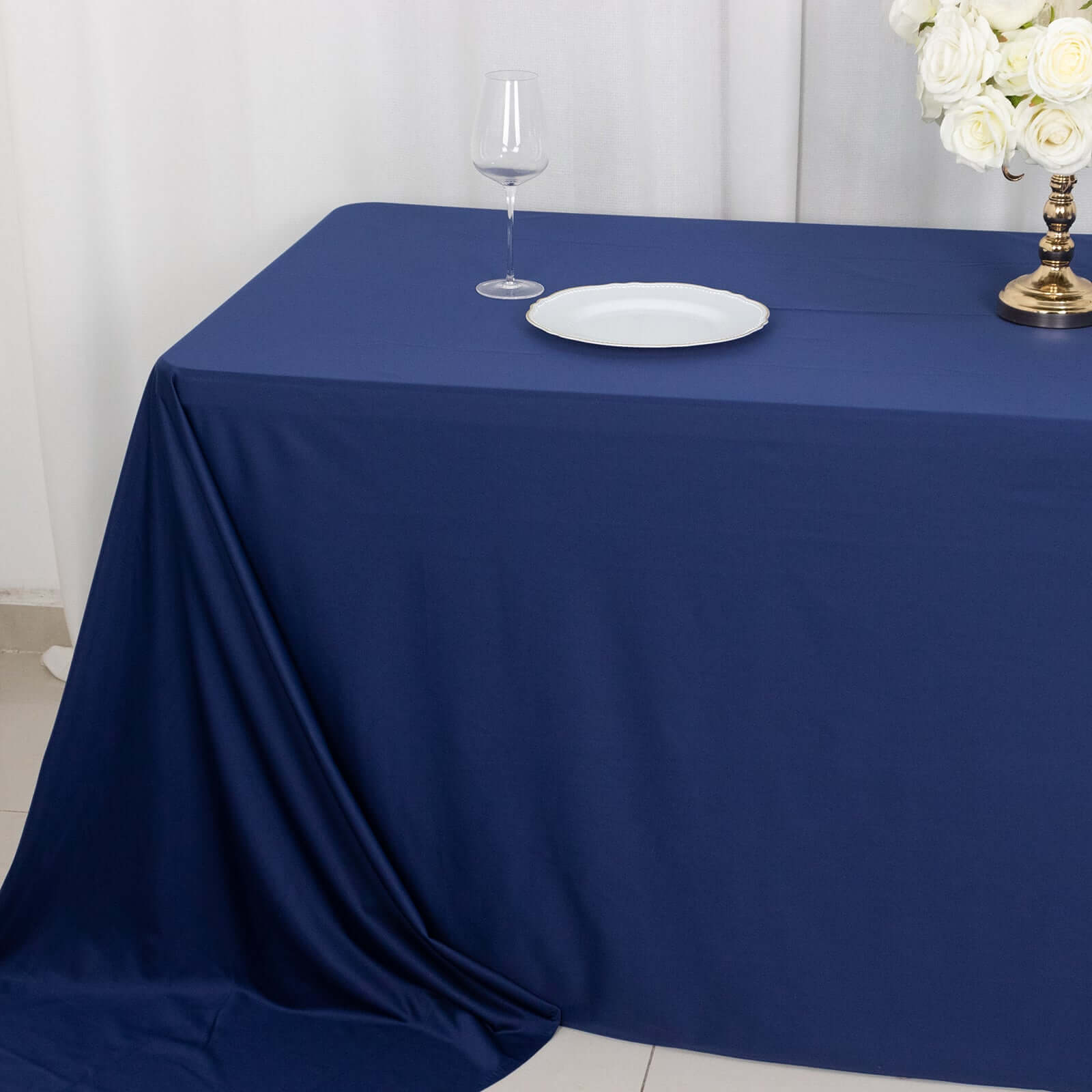 Premium Scuba Rectangular 90x156 Tablecloth Navy Blue - Wrinkle Free, Stain Resistant & Seamless Table Cover