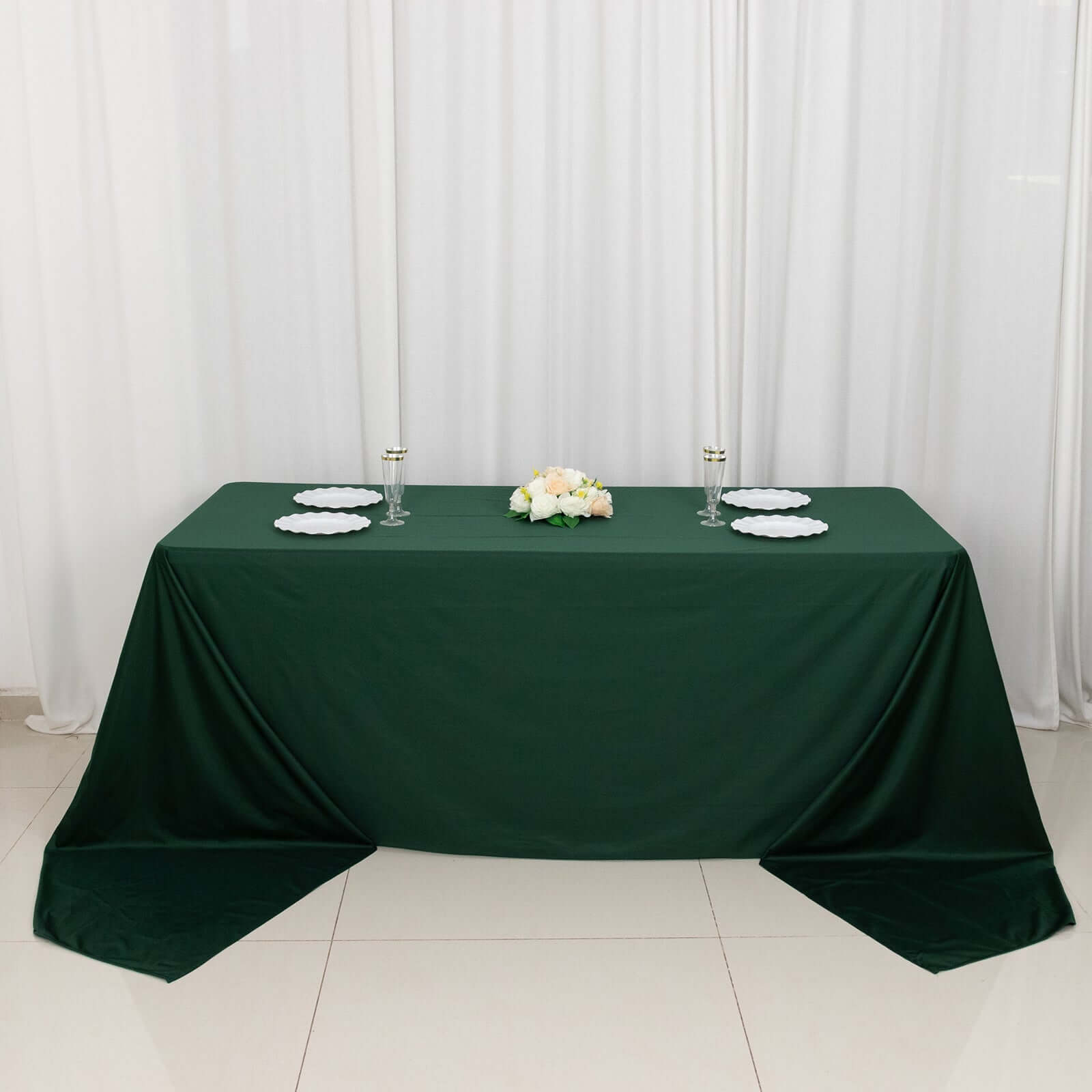 Premium Scuba Rectangular 90x156 Tablecloth Hunter Emerald Green - Wrinkle Free, Stain Resistant & Seamless Table Cover