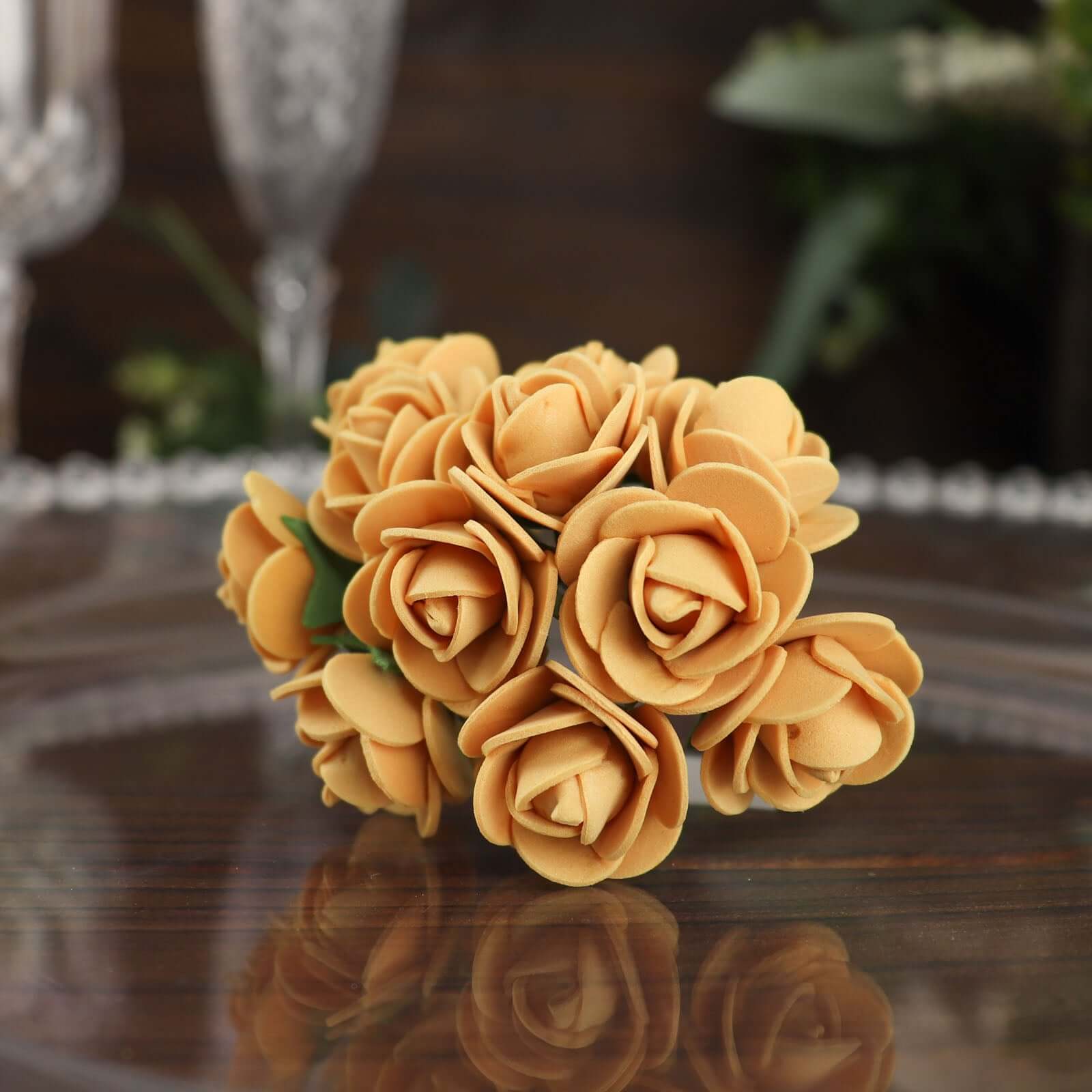 48 Roses 1 Gold Real Touch Artificial DIY Foam Rose Flowers With Stem, Craft Rose Buds