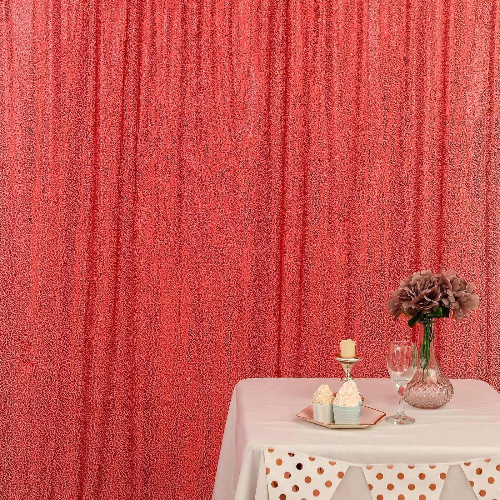 8ftx8ft Red Sequin Event Curtain Drapes, Backdrop Event Panel