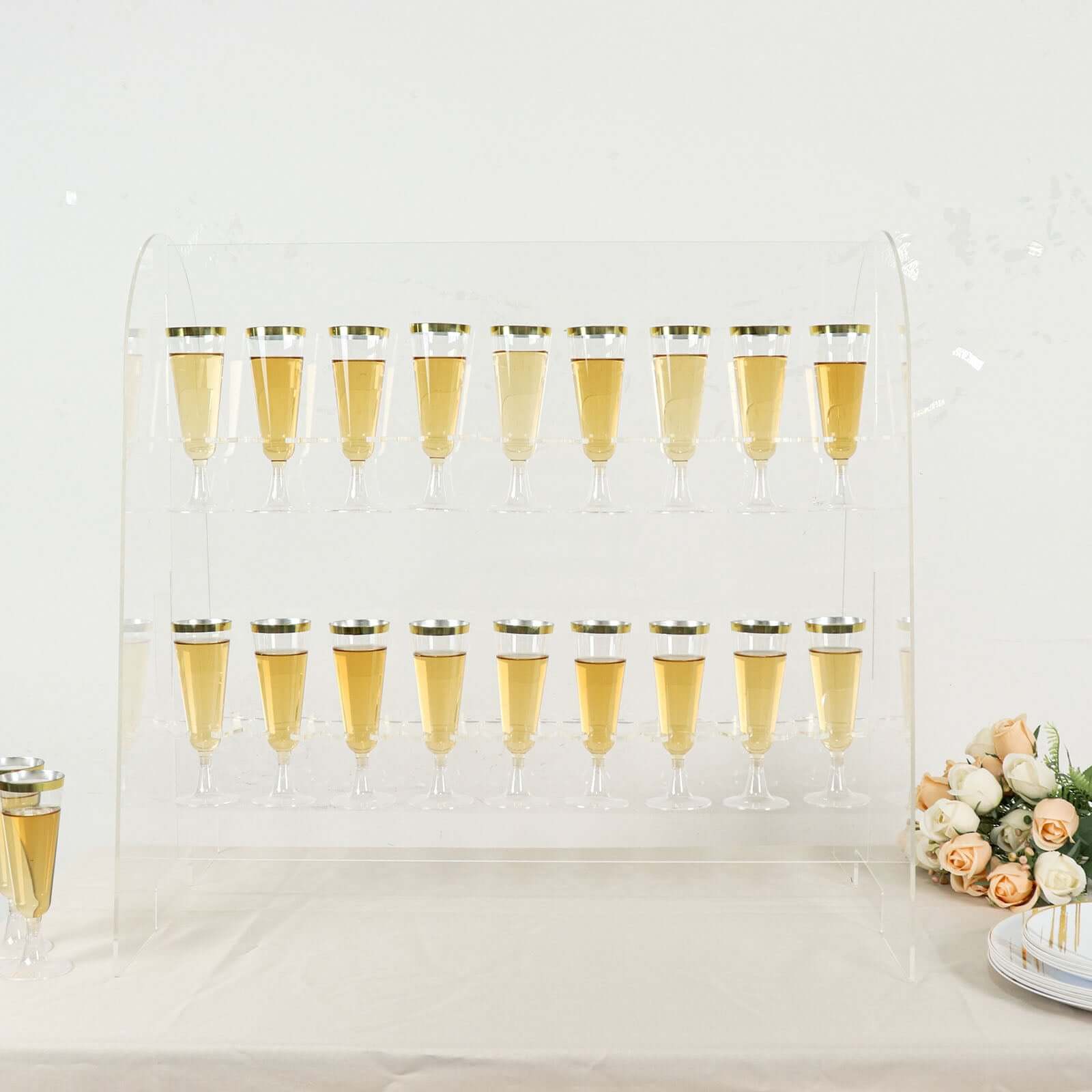 2-Tier Acrylic Champagne Glass Holder Display Stand Table Top Clear - Modern Stemware Rack Cocktail Drink Holder with 18 Hooks for Events & DIY Bars 25