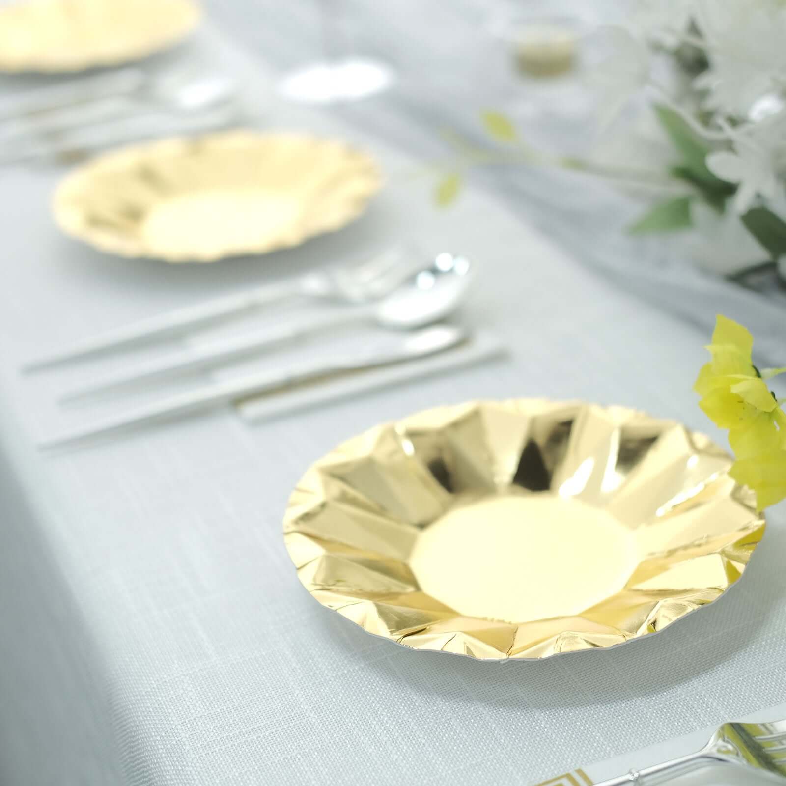 25-Pack Paper 7 Round Dessert Plates in Metallic Gold with Geometric Prism Rim - Disposable 400GSM Appetizer Salad Plates for Dinner Parties & Banquets