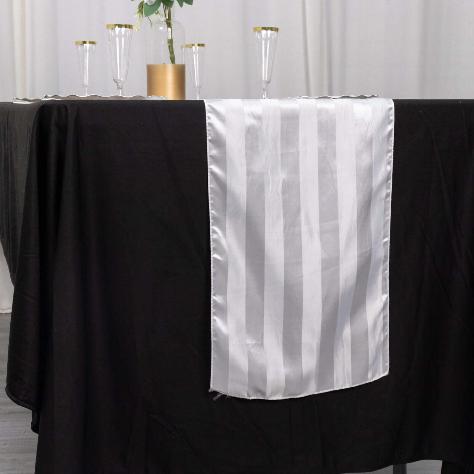 Satin 12x108 Table Runner White - Stripe Classic Wedding & Event Table Decor