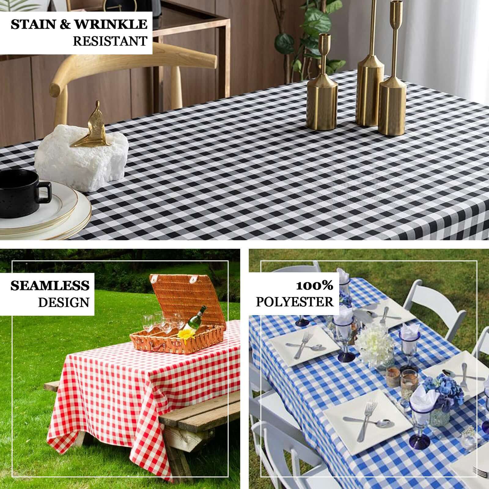 Polyester 90x156 Rectangle Tablecloth White/Sage Green - Seamless Checkered Buffalo Plaid Table Cover