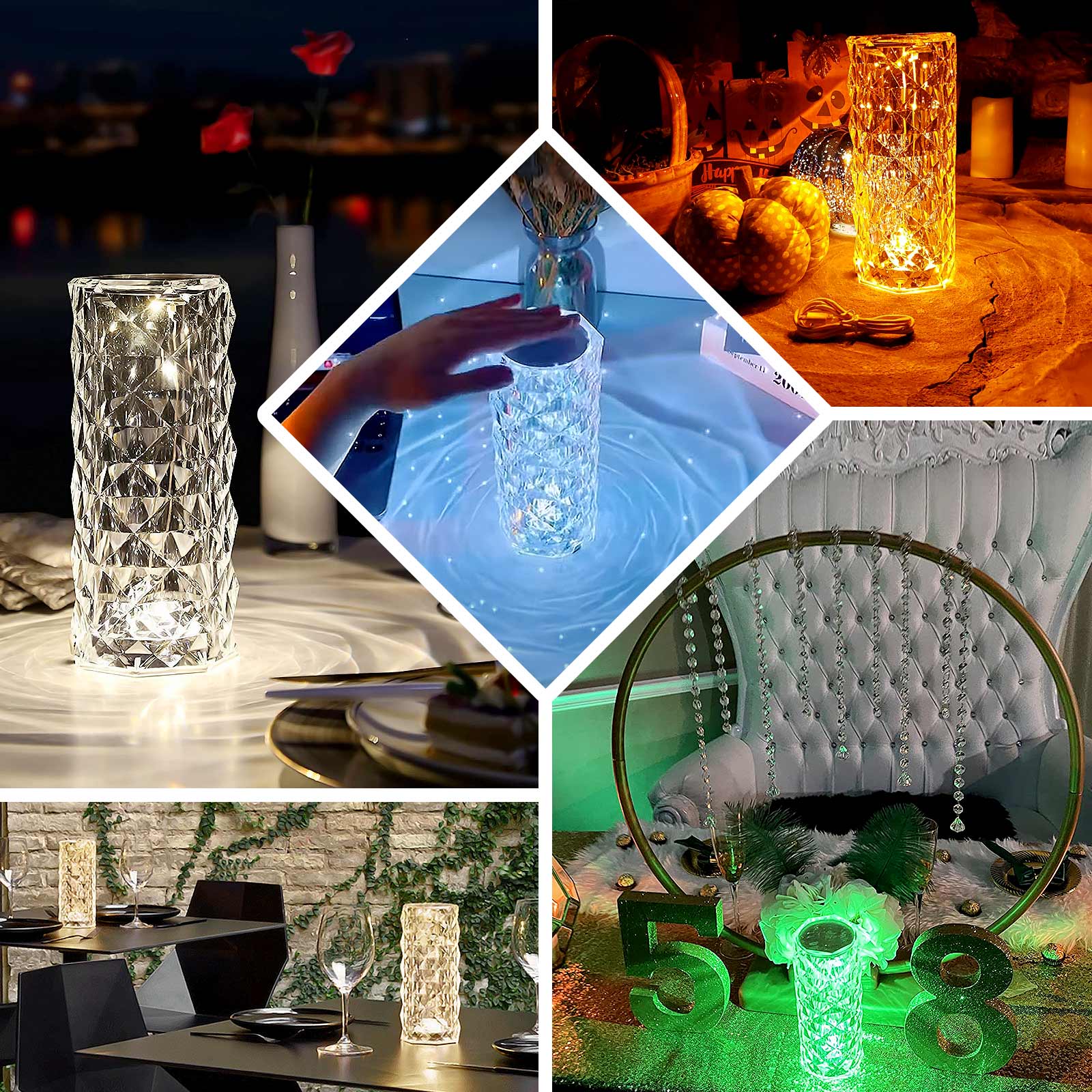 Acrylic LED Pillar Lamp Rose Diamond Design Color Changing - Touch + Remote Operated Table Light 3.5x8.5