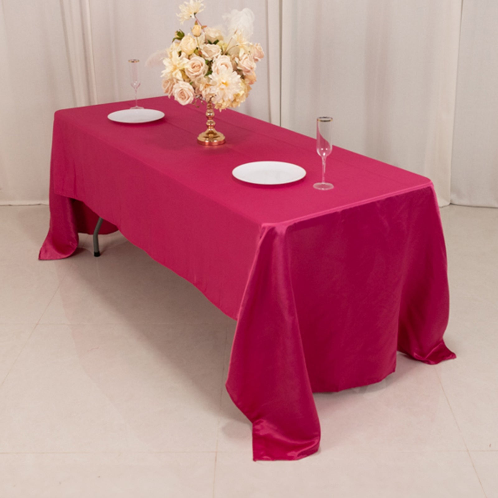 Lamour Satin 60x126 Rectangle Tablecloth Fuchsia - Soft & Silk-Like Table Cover