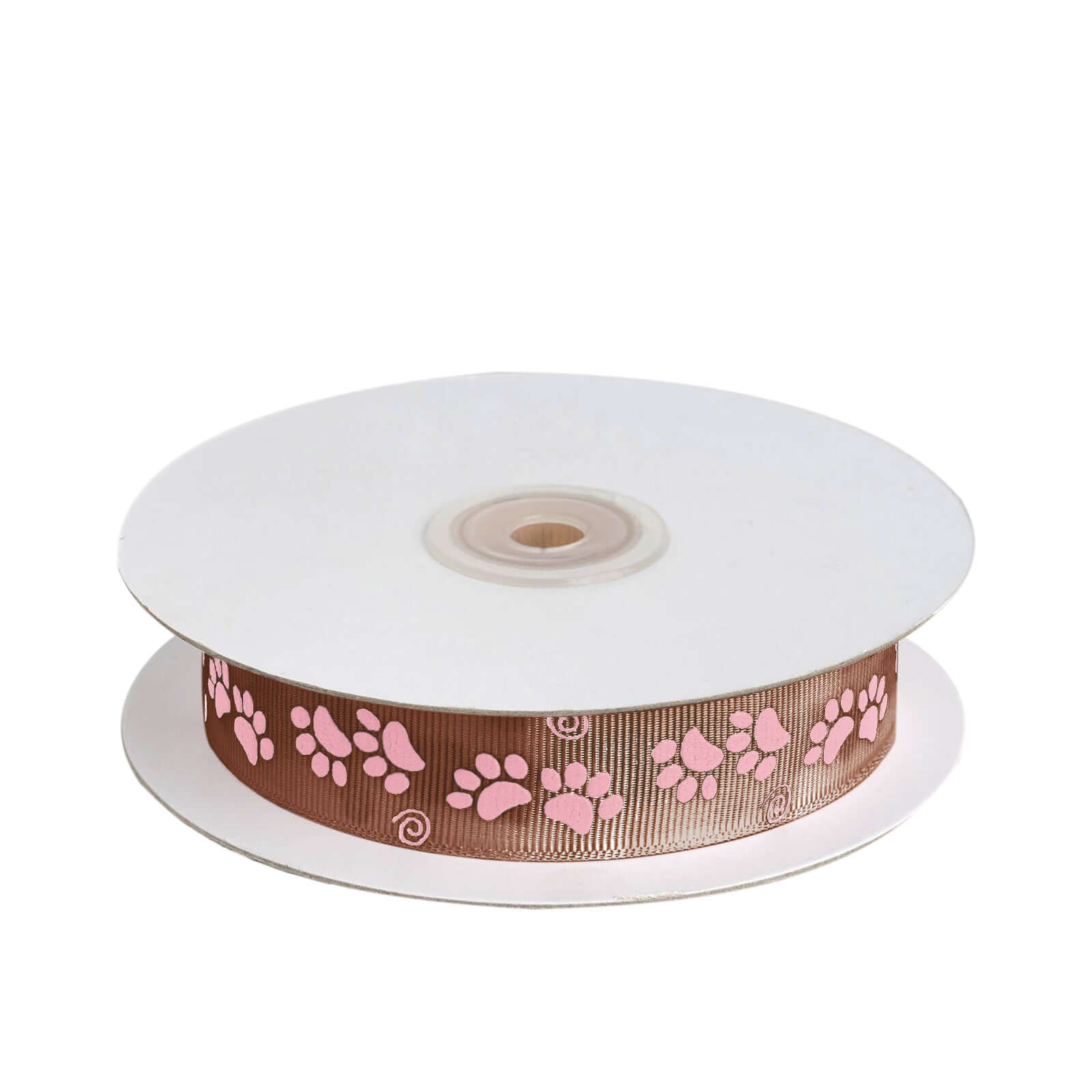 25 Yards 7 8 Chocolate Brown Pink Paw Print Satin Ribbon