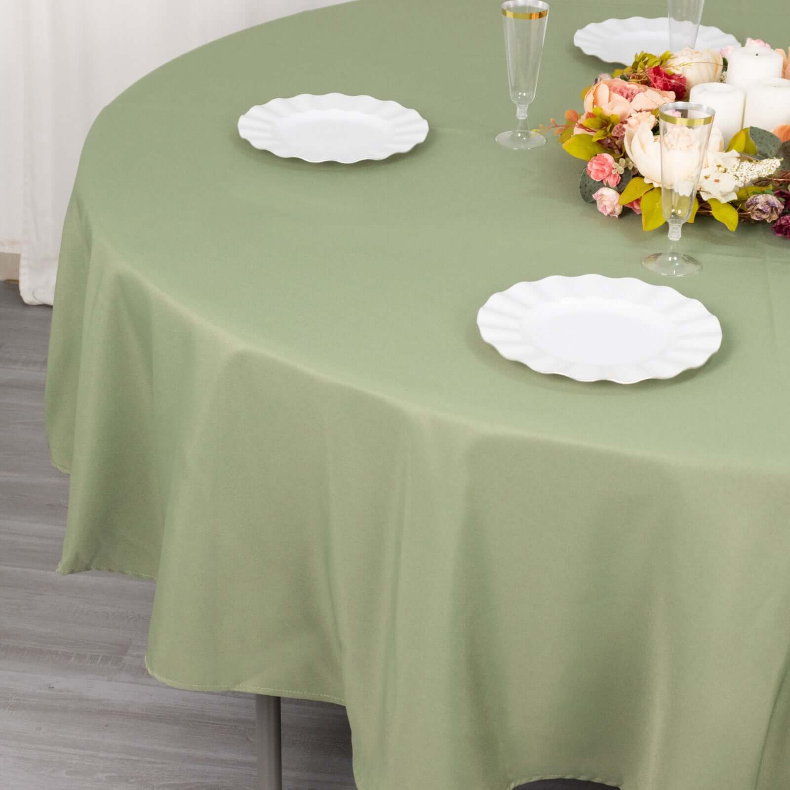 Premium Polyester 90 Round Tablecloth Dusty Sage Green - Stain and Wrinkle-Resistant Design with 220GSM Thickness Table Cover