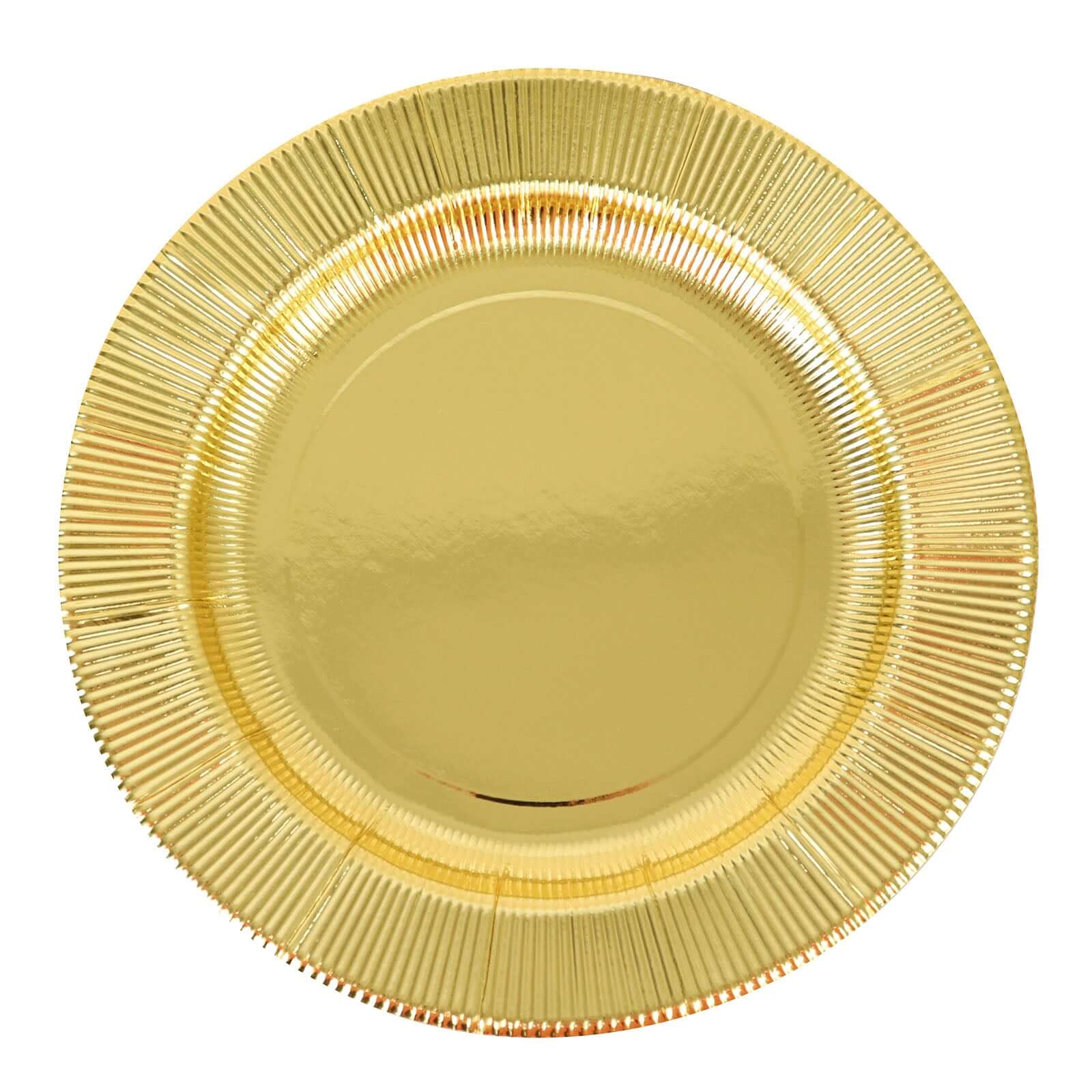 25-Pack Paper 10 Round Dinner Plates in Metallic Gold Sunray Design - Disposable Heavy Duty 350GSM Party Plates