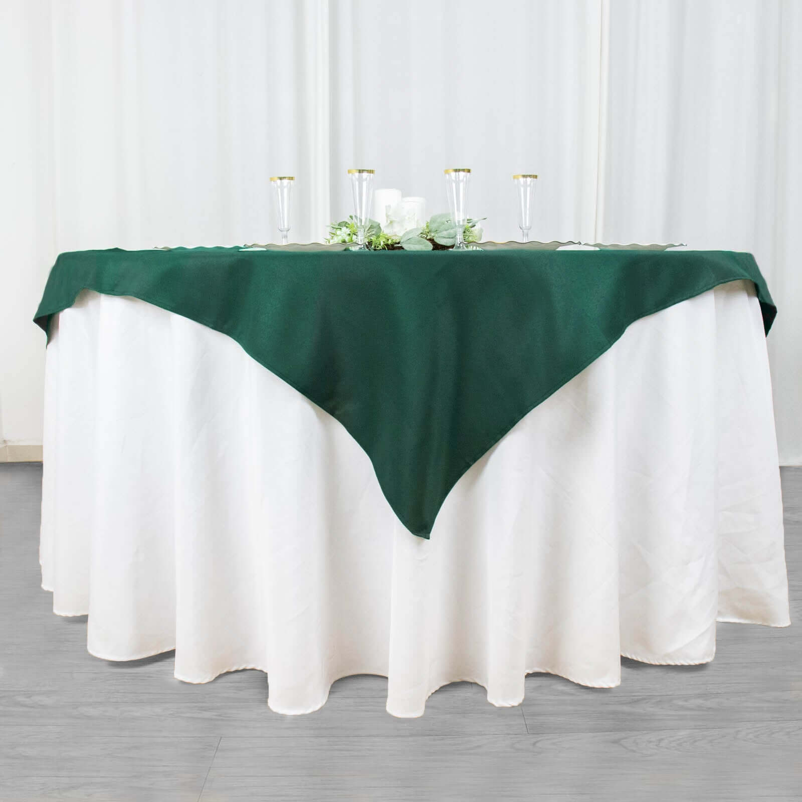 Premium Polyester 54x54 Table Overlay Square Tablecloth Hunter Emerald Green - 220GSM Stain and Wrinkle-Resistant Table Topper