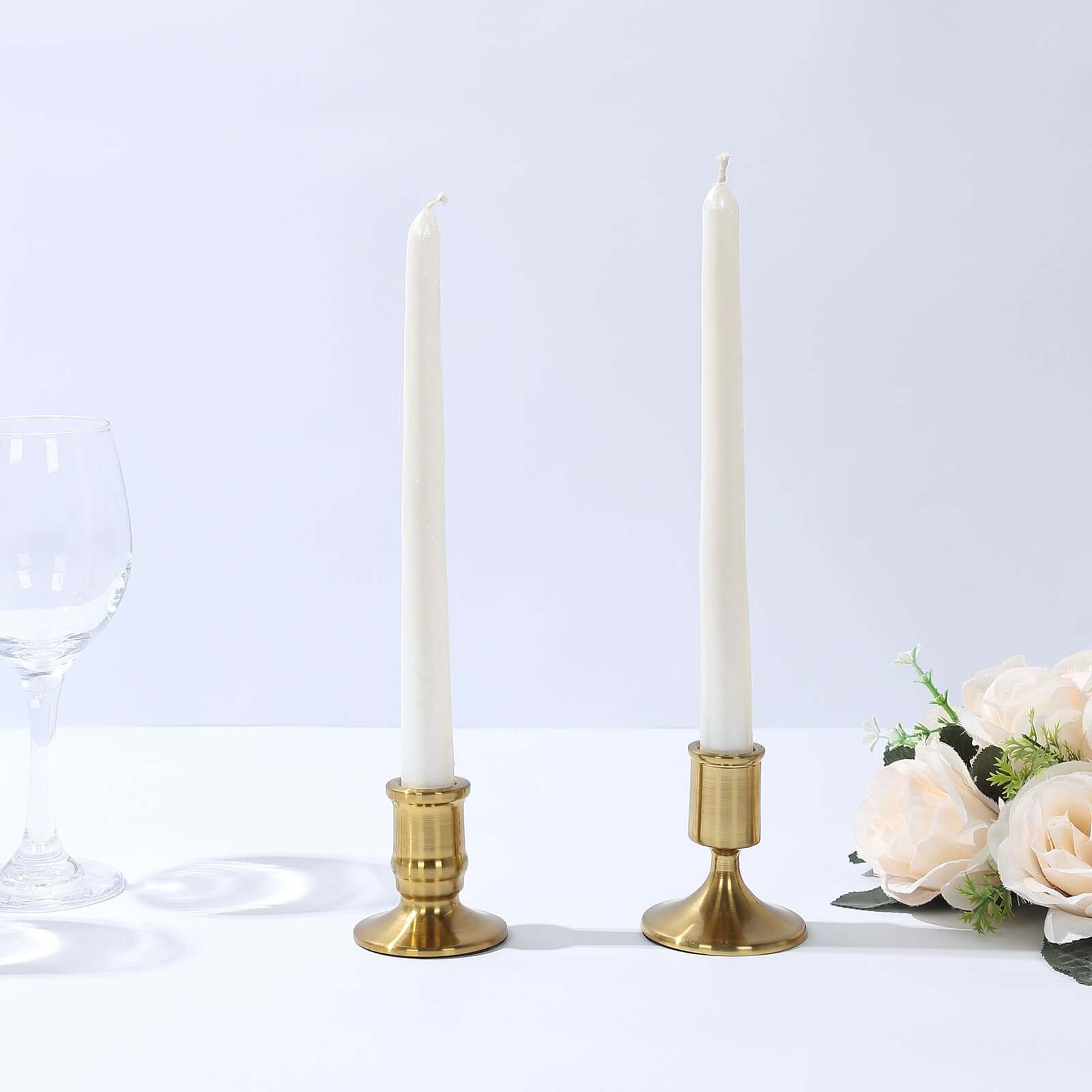 Set of 4 Metal Taper Candle Holders Vintage Gold with Sturdy Round Base - Traditional Pillar Candlestick Holders 2.5, 3