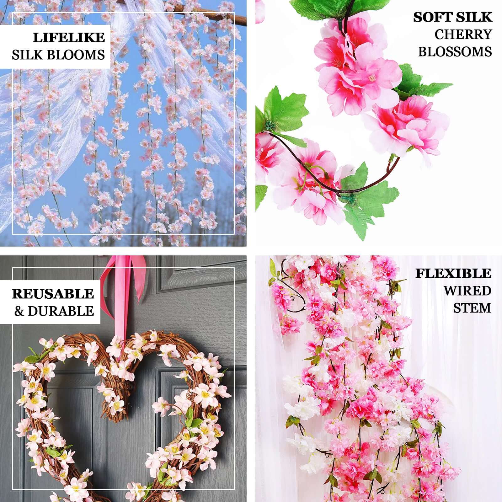 2 Pack 7ft Blush Artificial Cherry Blossom Flower Garland