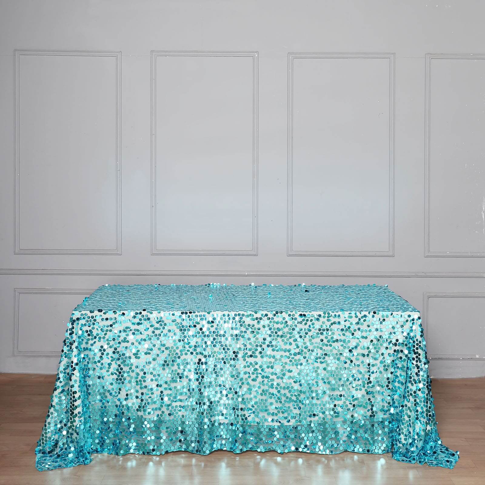 Sequin 90x156 Rectangle Tablecloth Turquoise - Seamless Big Payette Table Cover