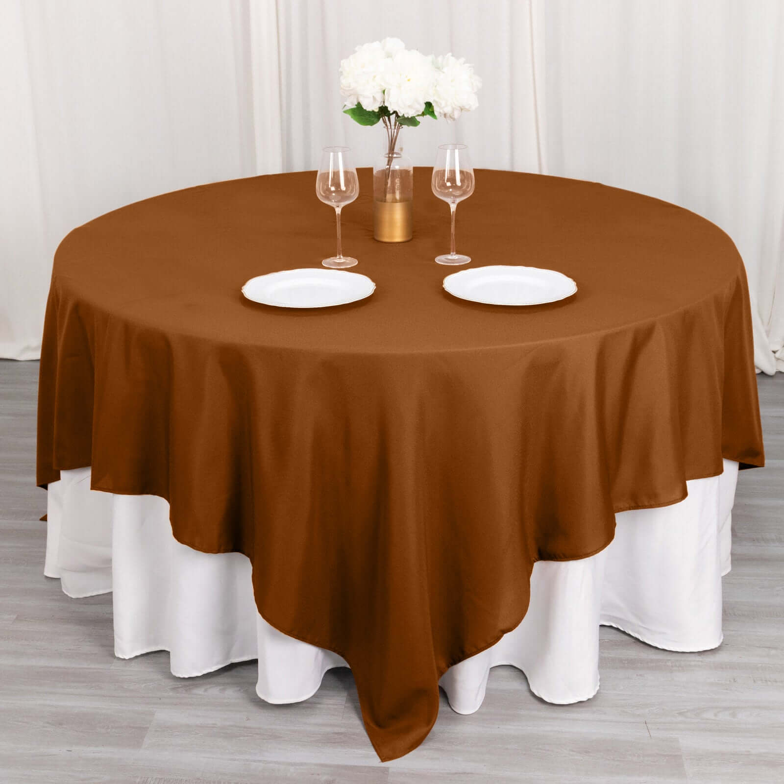 Polyester 90x90 Table Overlay Square Tablecloth Cinnamon Brown - Wrinkle-Resistant & Durable Table Cover