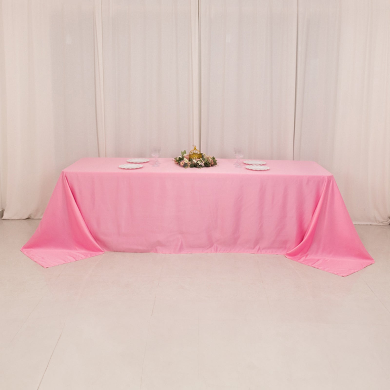 Lamour Satin 90x156 Rectangle Tablecloth Pink - Luxurious, Soft Seamless Table Cover