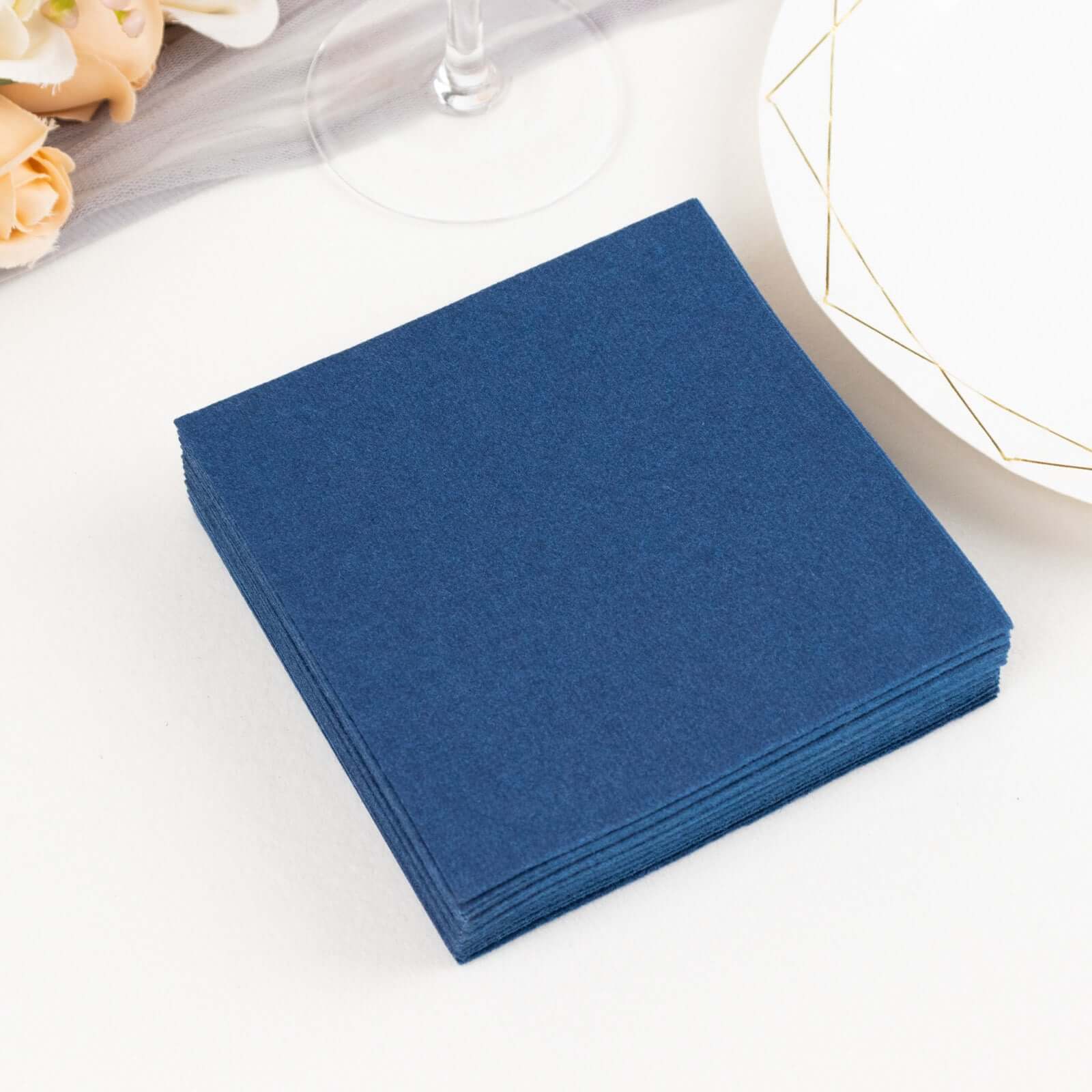 20-Pack Paper Linen-Like Cocktail Napkins Navy Blue - Disposable 5x5 Airlaid Soft Napkins