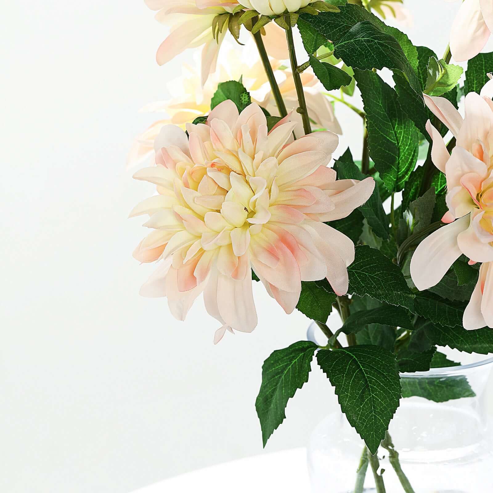 30 Tall Blush Cream Artificial Dahlia Silk Flower Stems, Faux Floral Spray