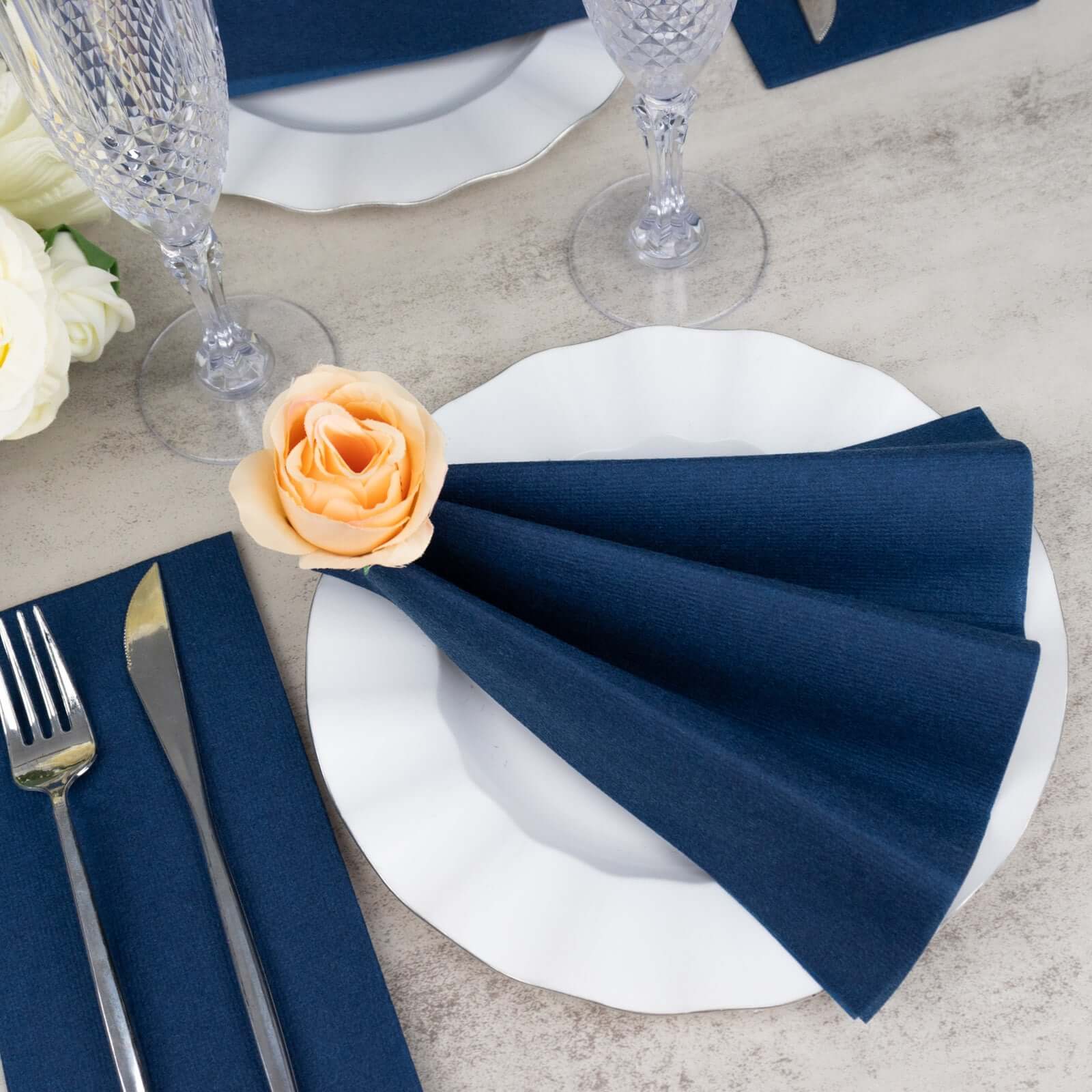 20-Pack Paper Linen-Like Napkins Navy Blue - Disposable Hygienic Airlaid Guest Towels 8.5x4