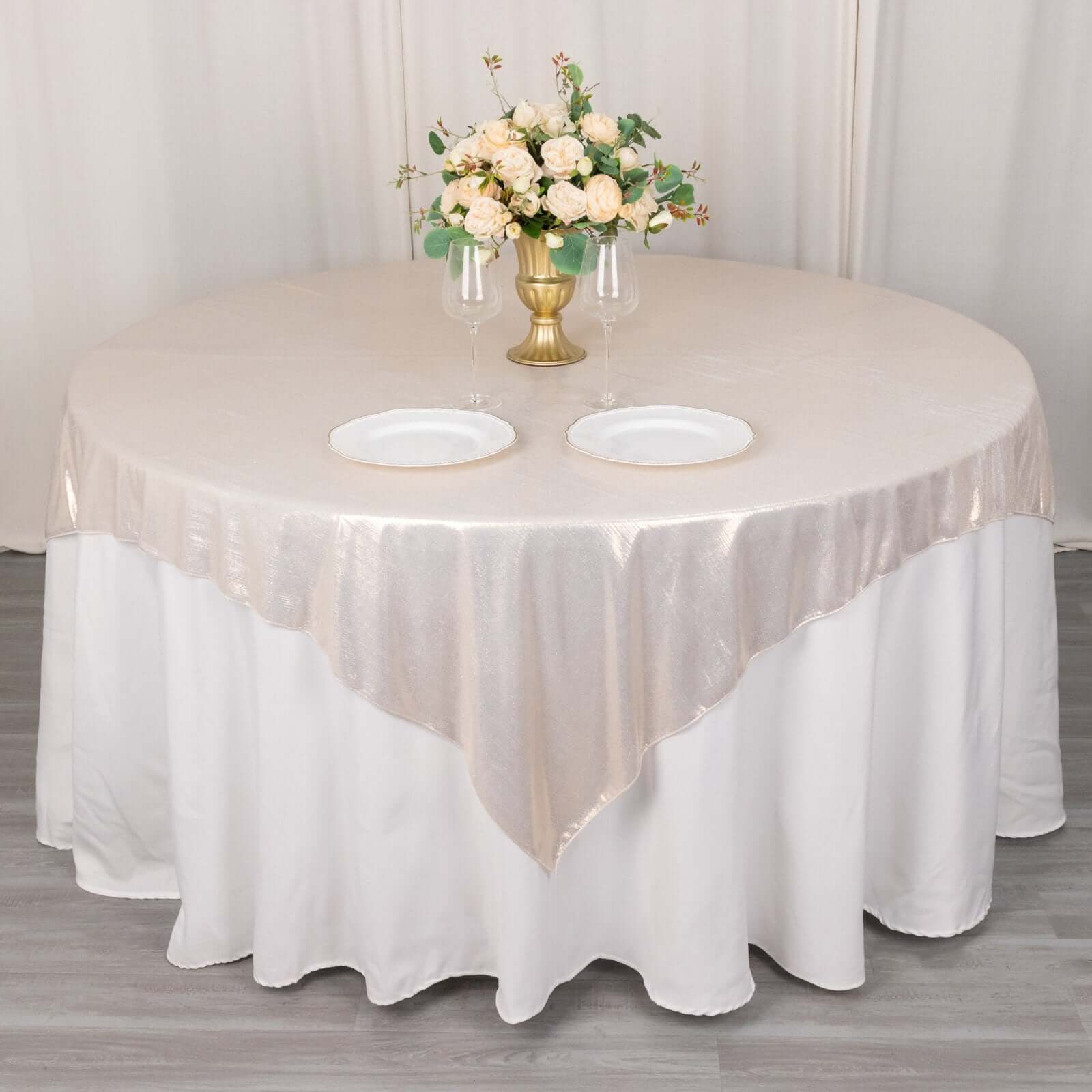Polyester 72x72 Table Overlay Square Tablecloth Beige - Sequin Dots Wrinkle-Free Table Cover