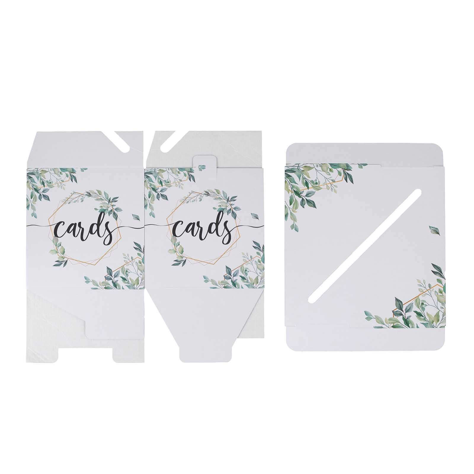 Greenery Theme Wedding Reception Gift Card Box with Geometric Gold Foil Print, Collapsible Money Card Box - 8x8