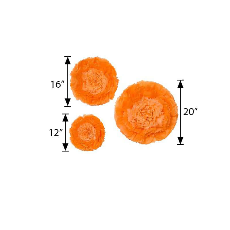 Set of 6 Coral Orange Giant Carnation 3D Paper Flowers Wall Decor - 12,16,20