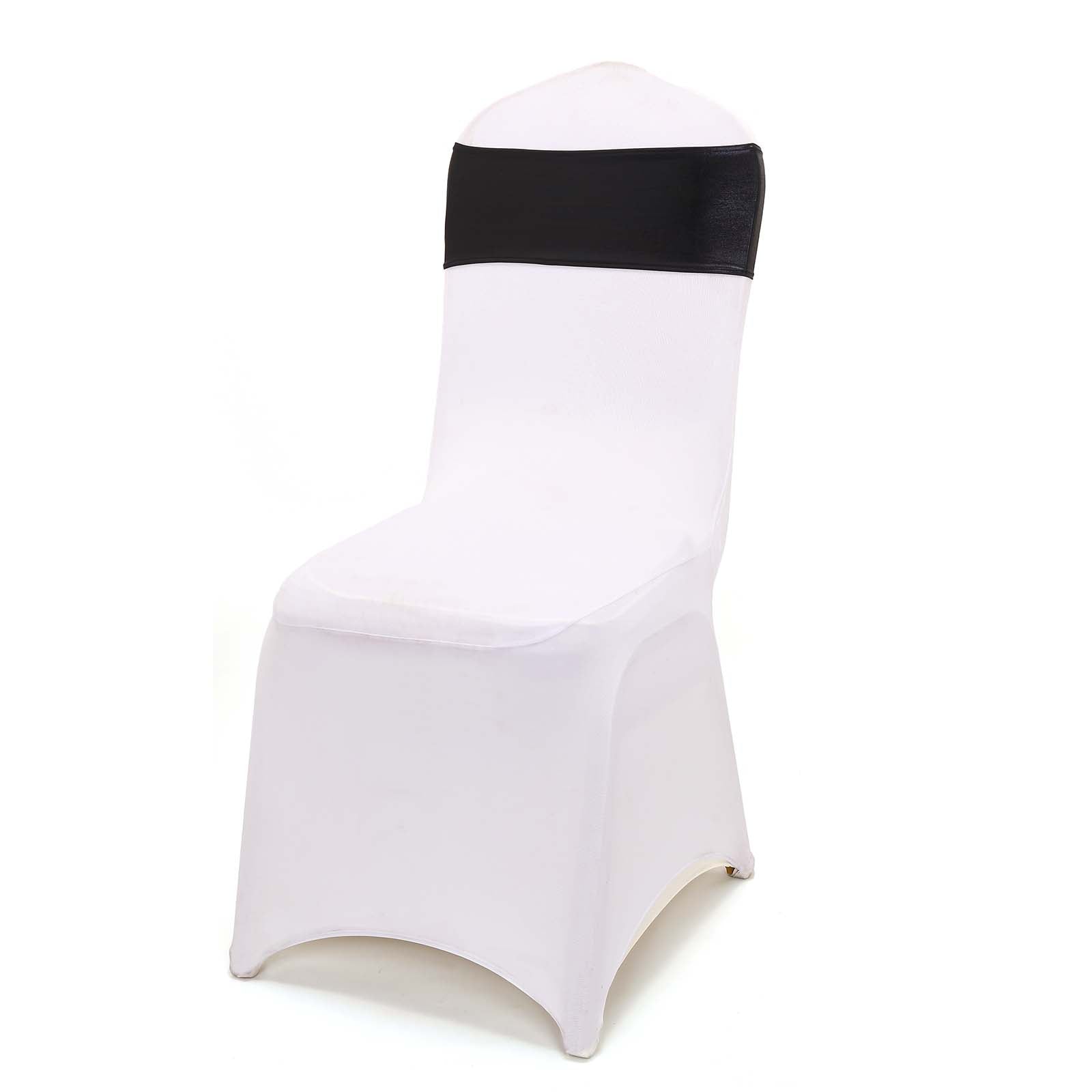 5 Pack Metallic Spandex Chair Sashes Black - Stretch Fit Chair Bands With Round Diamond Buckles for Glamorous Event Decor