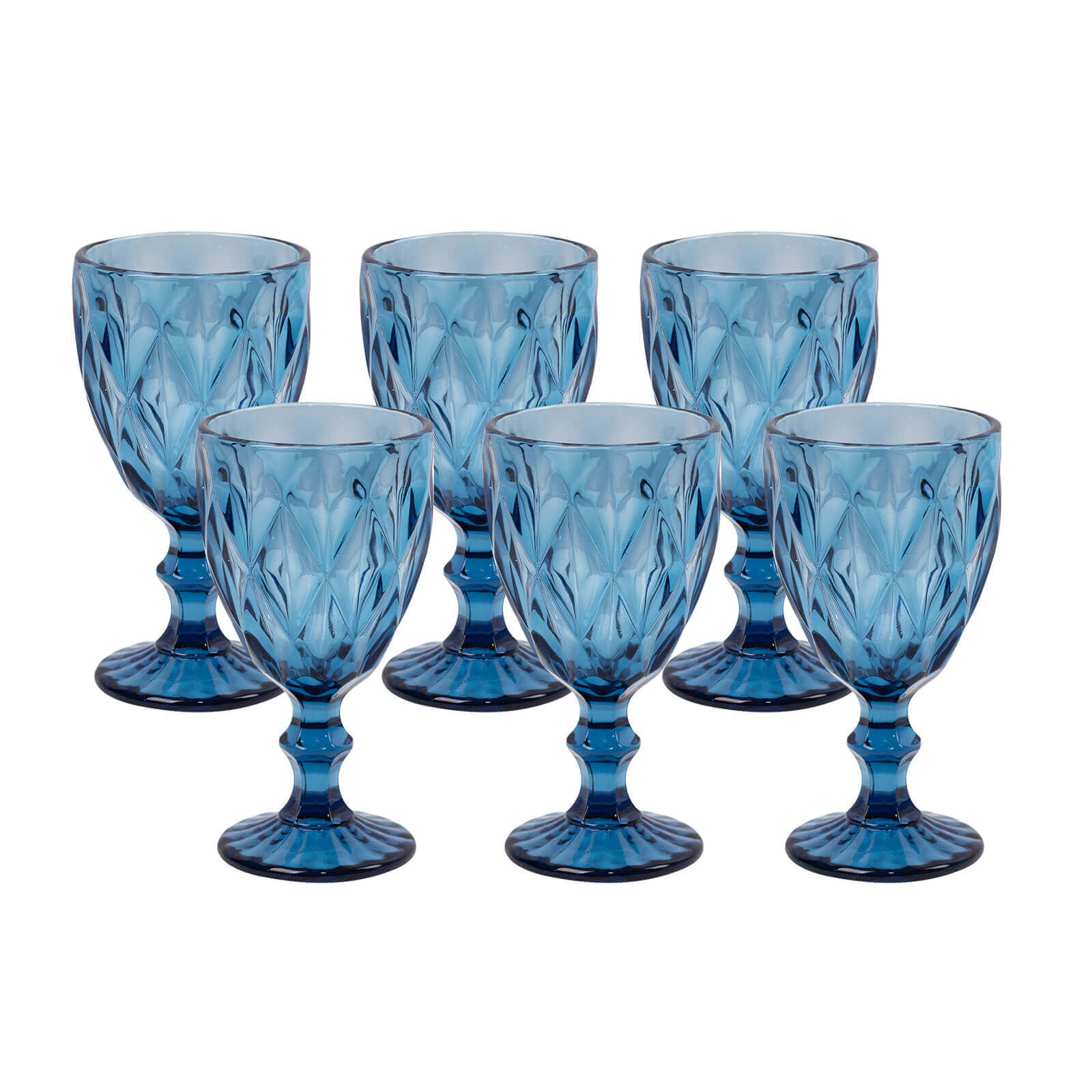 6-Pack Wine Glasses Ocean Blue Embossed Crystal Cut Design Stemmed - Colored Goblets for Parties & Events 12oz 7