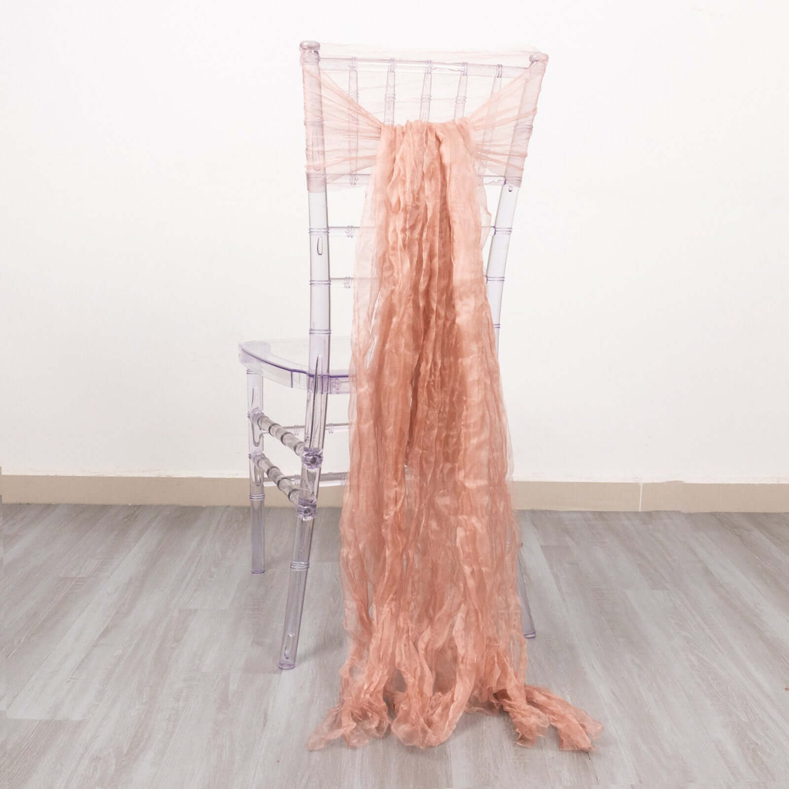 5 Pack Crinkled Organza Chair Sashes Dusty Rose with Shimmer Chiffon Layers - Stylish Sheer Decor