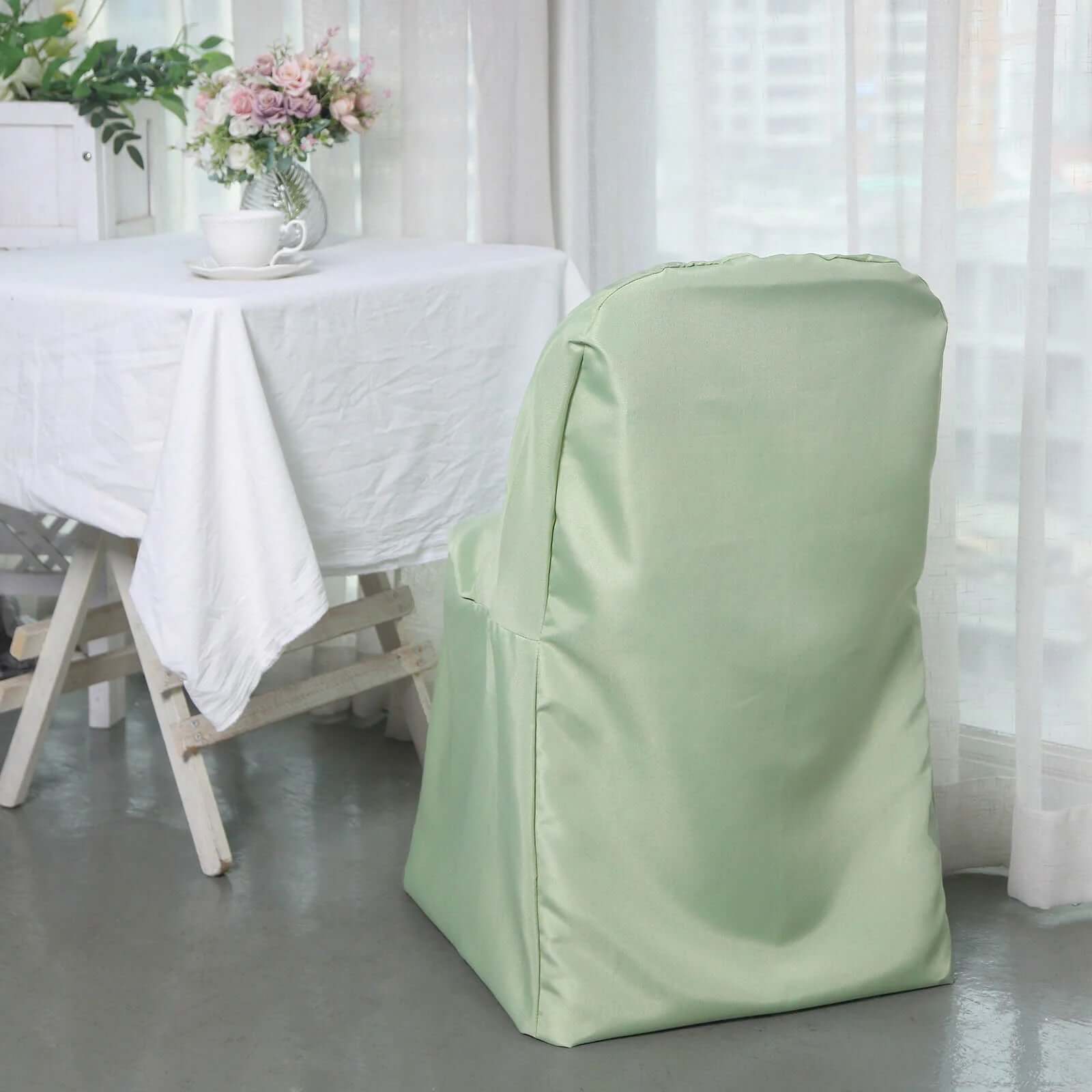 10 Pack Polyester Chair Covers for Folding Chairs Sage Green - Wrinkle-Free Stain-Resistant Slip-On Slipcovers