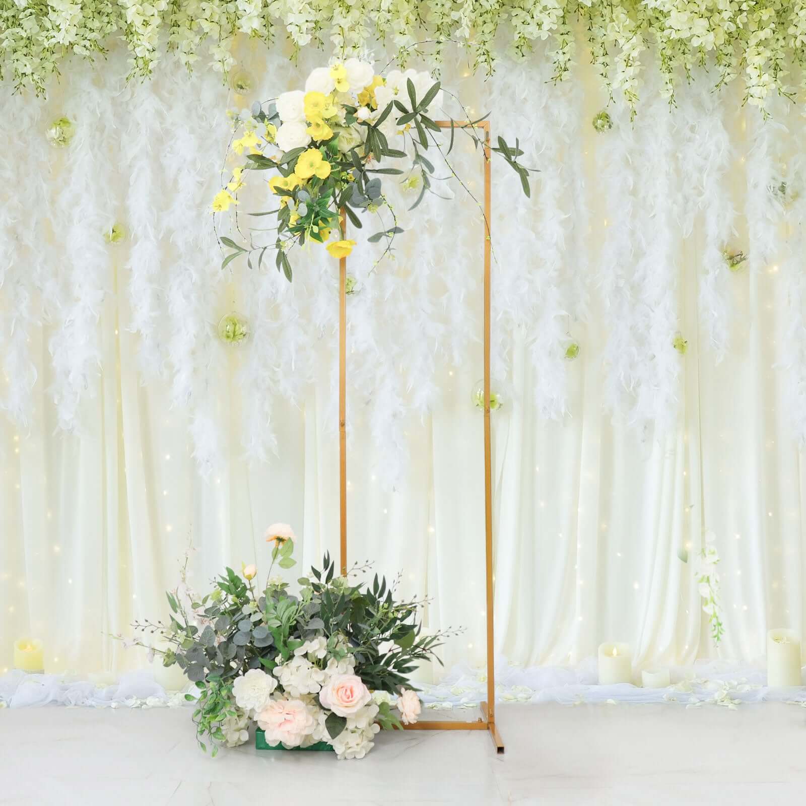 5.5ft Slim Gold Metal Frame Wedding Arch, Rectangular Backdrop Stand, Floral Display Frame