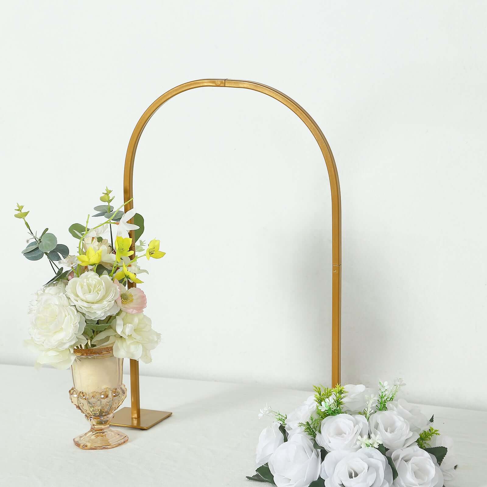 Gold Metal Chiara Arch Table Centerpiece with Rounded Top - Detachable Flower Stand Frame for Weddings 23