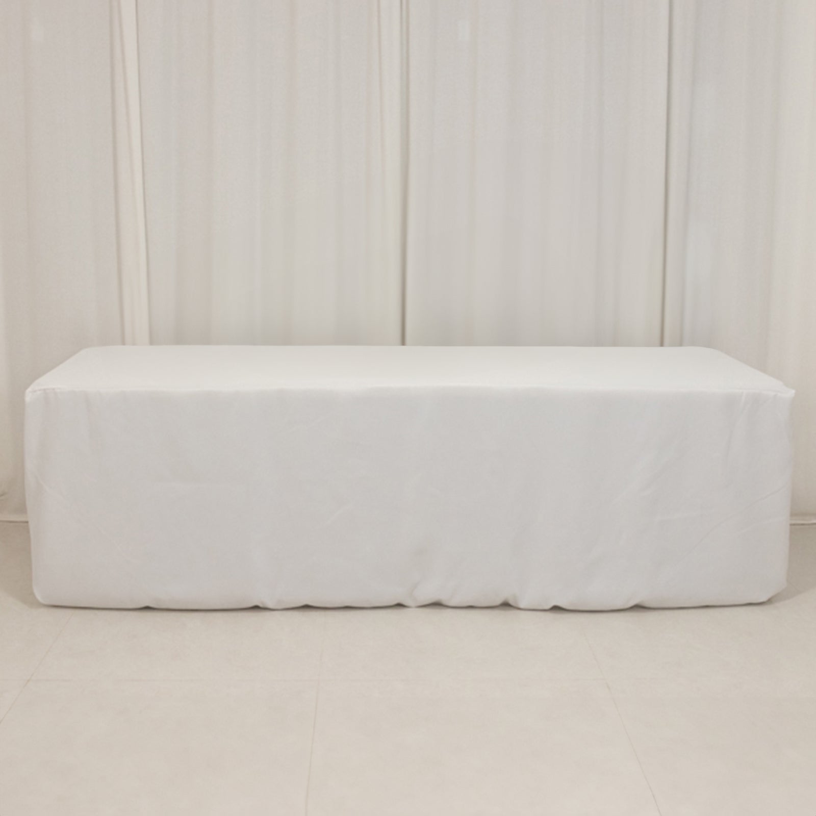 Fire Retardant Premium Polyester 8ft Rectangular Tablecloth White Fitted High-Performance Table Cover for Large Gatherings