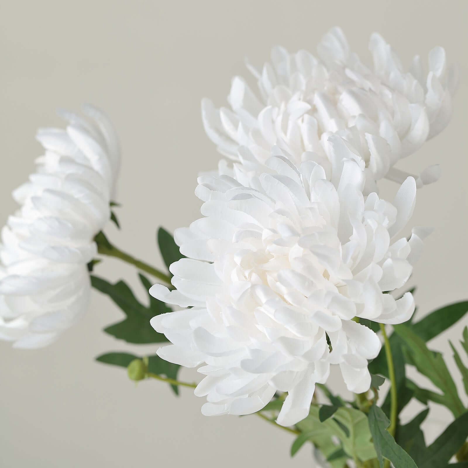 3 Stems White 27 Artificial Silk Chrysanthemum Bouquet Flowers, Large Faux Mum Branches