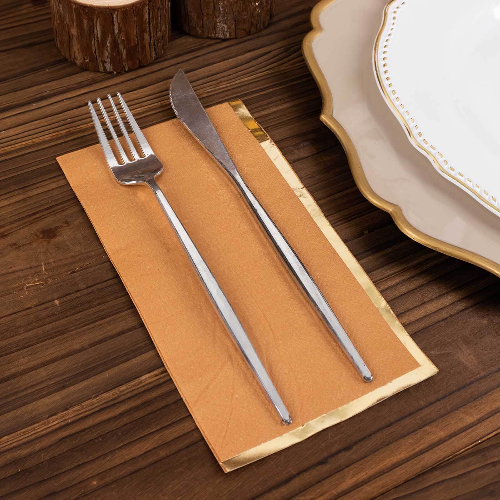 50-Pack Paper Dinner Napkins Terracotta with Gold Foil Edge 2 Ply - Stylish Disposable Napkins