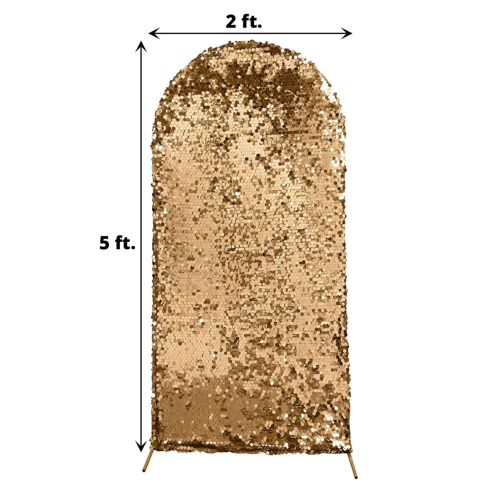 5ft Sparkly Gold Double Sided Big Payette Sequin Chiara Backdrop Stand Cover For Fitted Round Top Wedding Arch