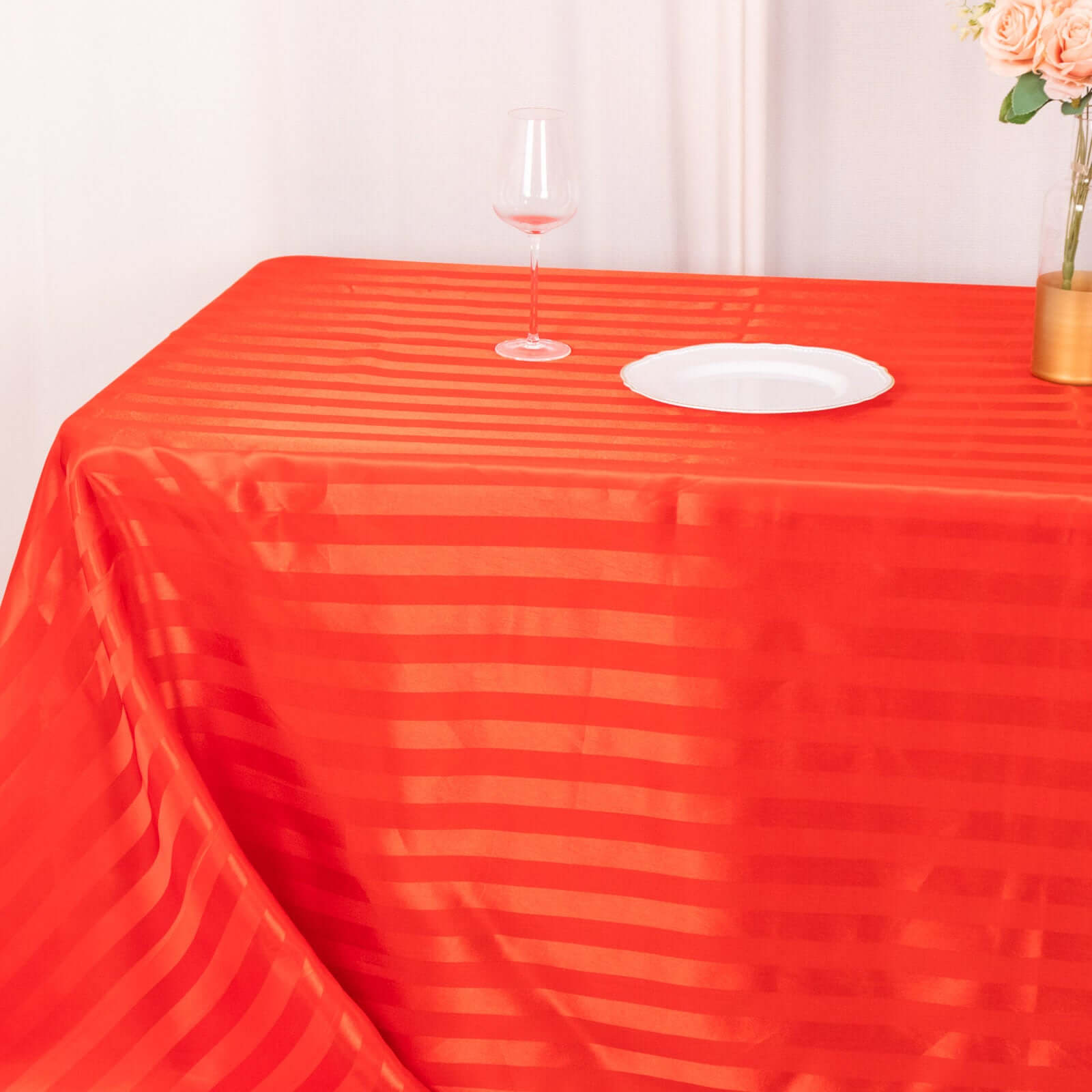 Satin Striped 90x132 Rectangular Tablecloth Red Satin Stripe - Seamless Silky Smooth Table Cover