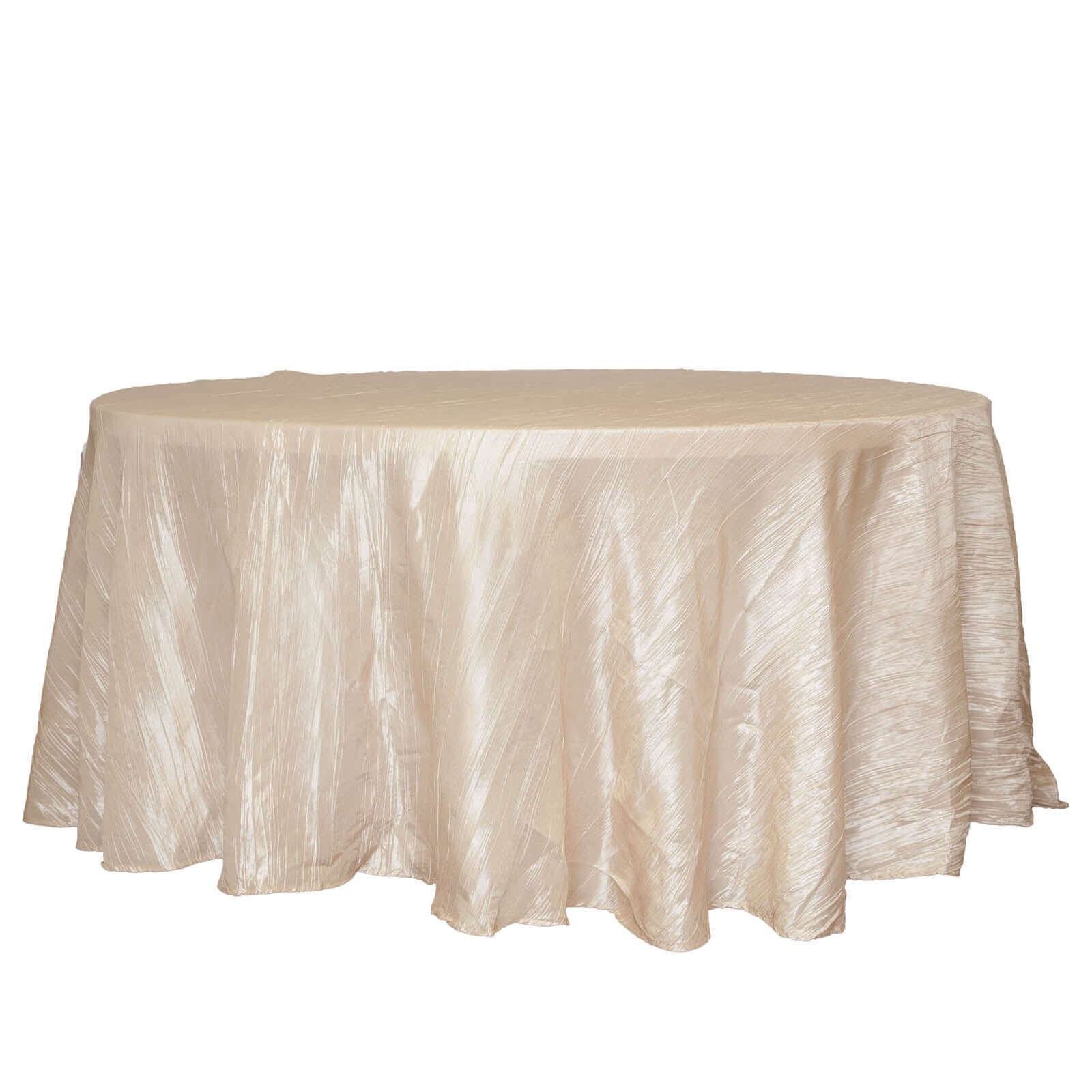 Taffeta 120 Round Tablecloth Beige - Seamless Accordion Crinkle Table Cover