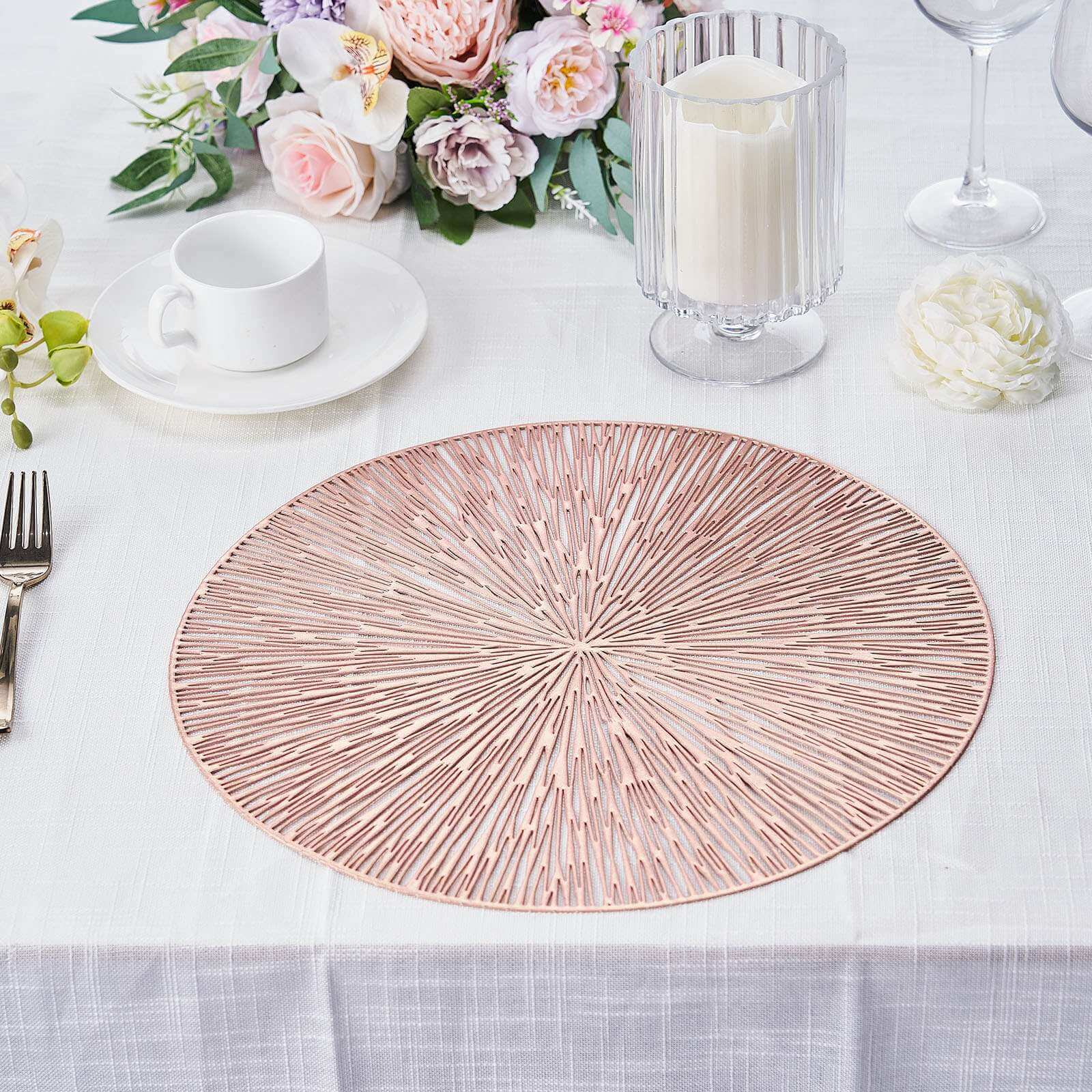 6-Pack Dining Table Mats Spiked Design Rose Gold - Vinyl Non-Slip Surface with Modern Appeal 15