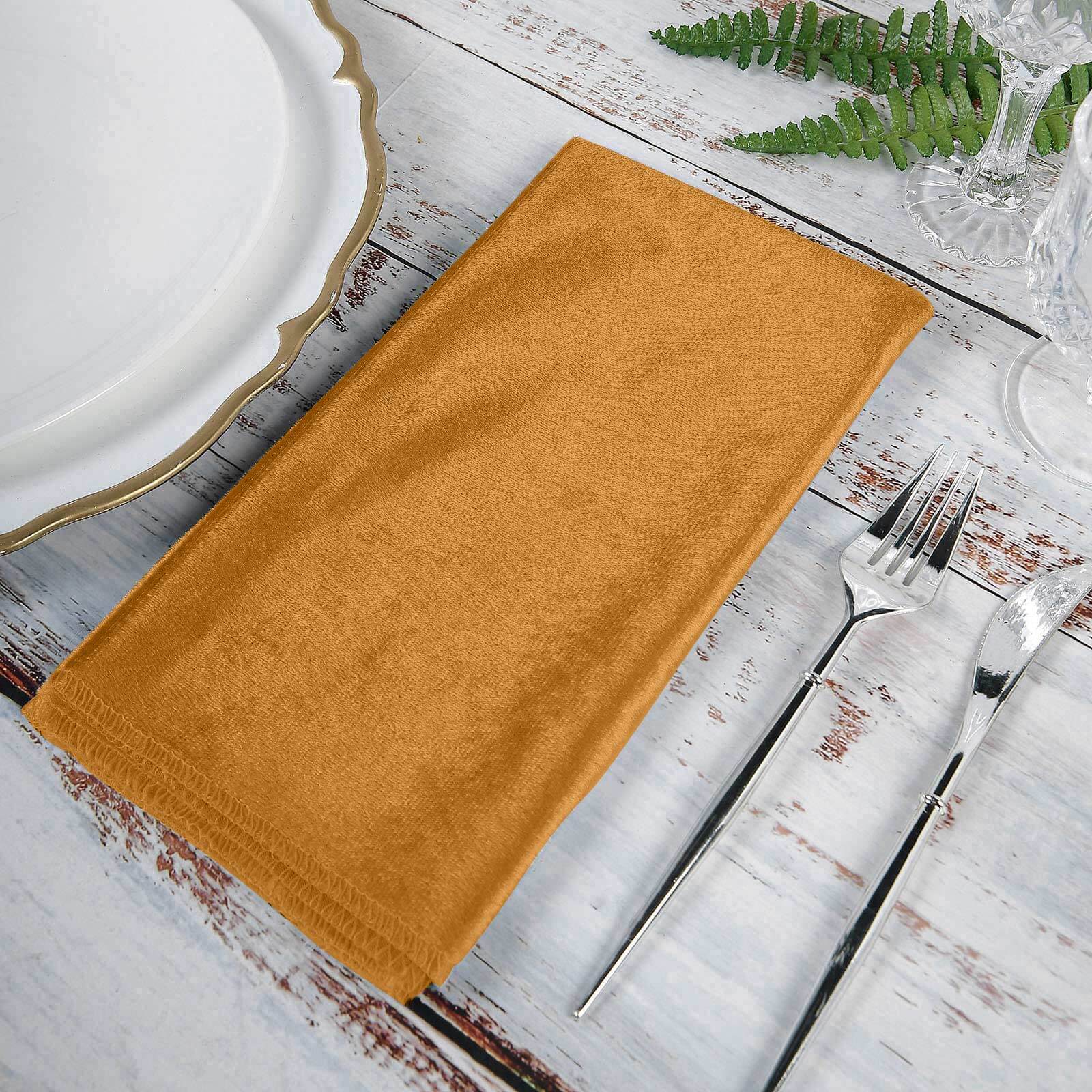 5 Pack Premium Velvet 20x20 Napkins Gold - Soft Sheen Finish Cloth Napkins for Upscale Gatherings