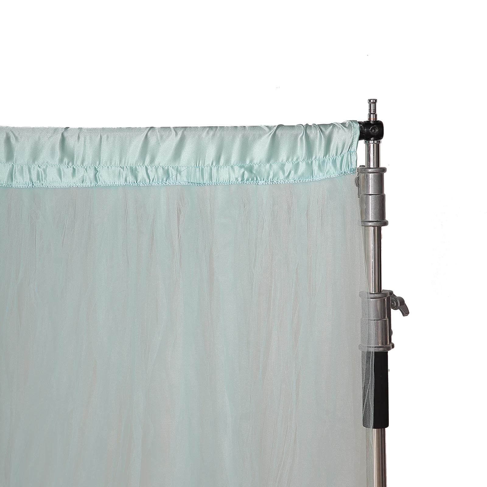 5ftx10ft Light Blue Dual Sided Sheer Tulle Event Curtain Drapes With Satin Header, Rod Ready Backdrop Event Panel