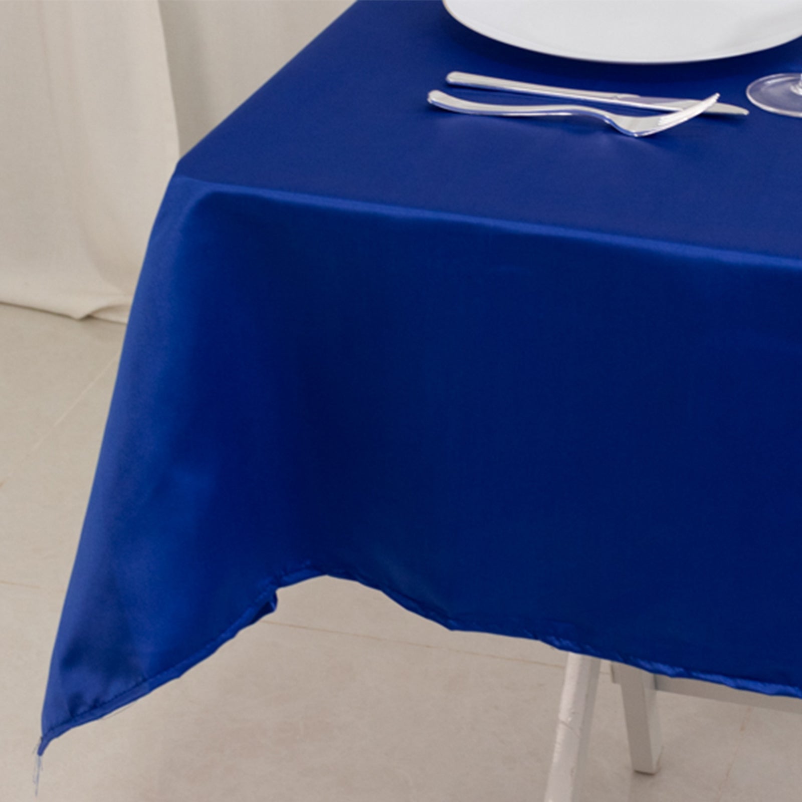 Lamour Satin 54x54 Table Overlay Square Tablecloth Royal Blue - Durable & Silk-Like Table Cover