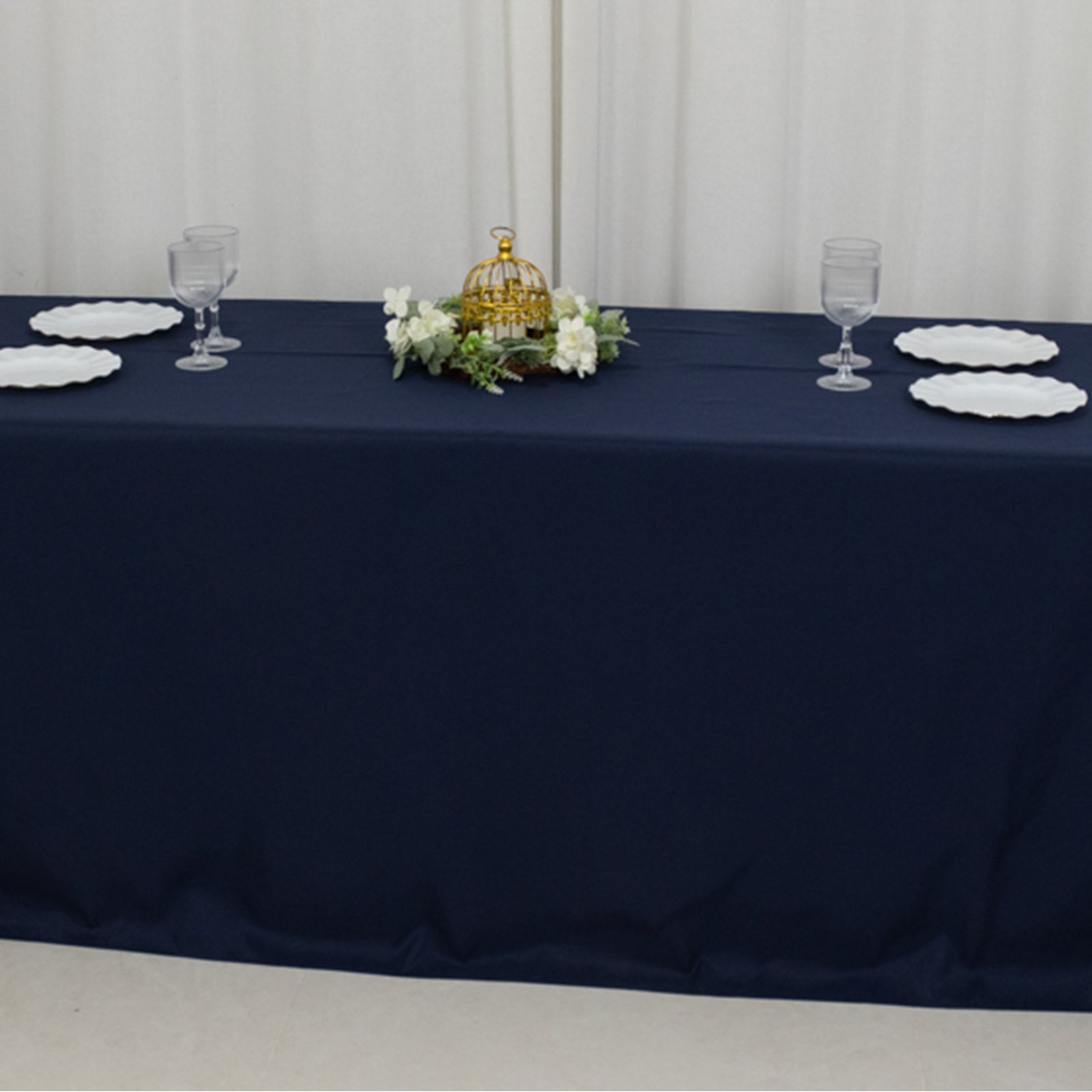 Fire Retardant Premium Polyester 90x156 Rectangular Tablecloth Navy Blue - High-Performance Seamless Table Cover