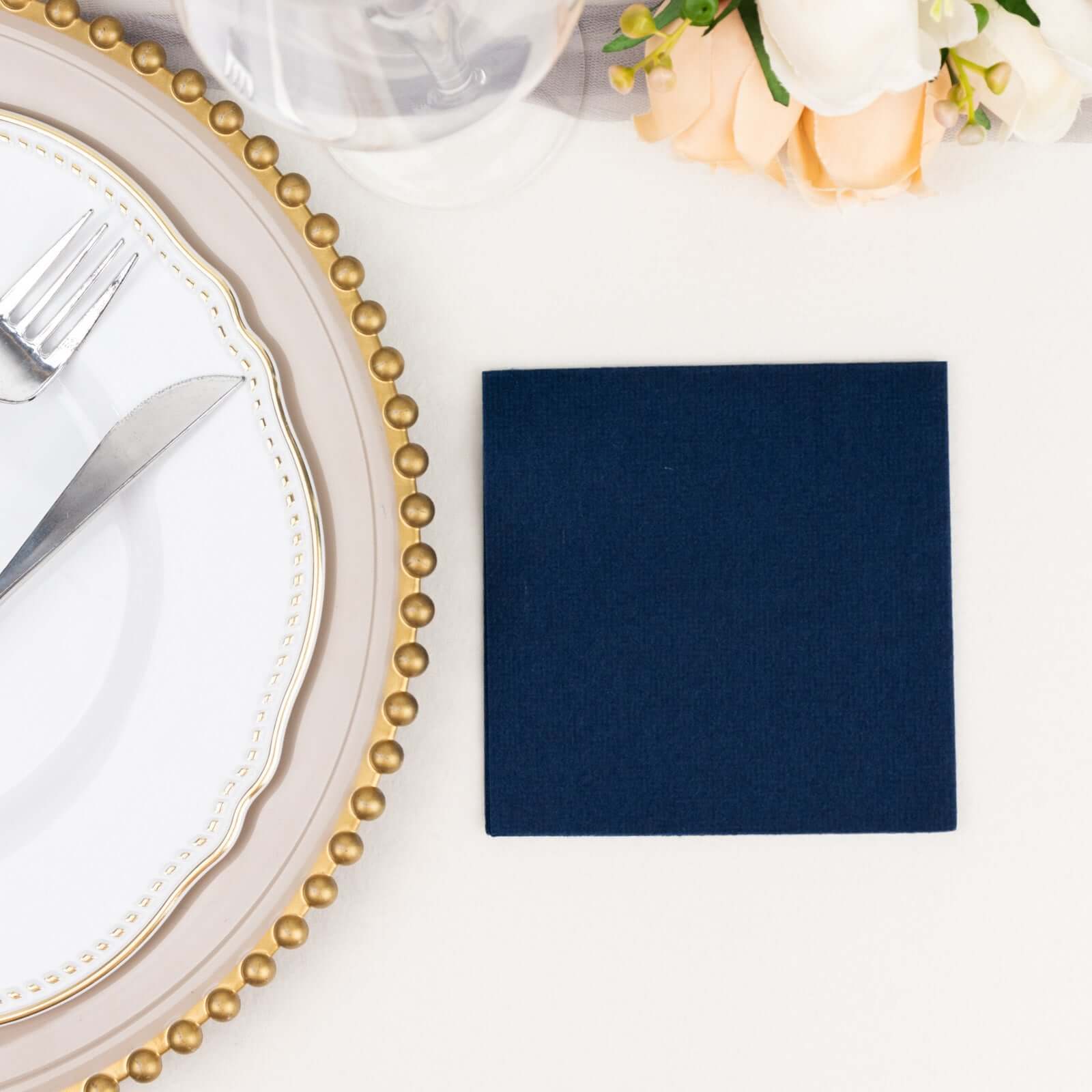 20-Pack Paper Linen-Like Cocktail Napkins Navy Blue - Disposable 5x5 Airlaid Soft Napkins