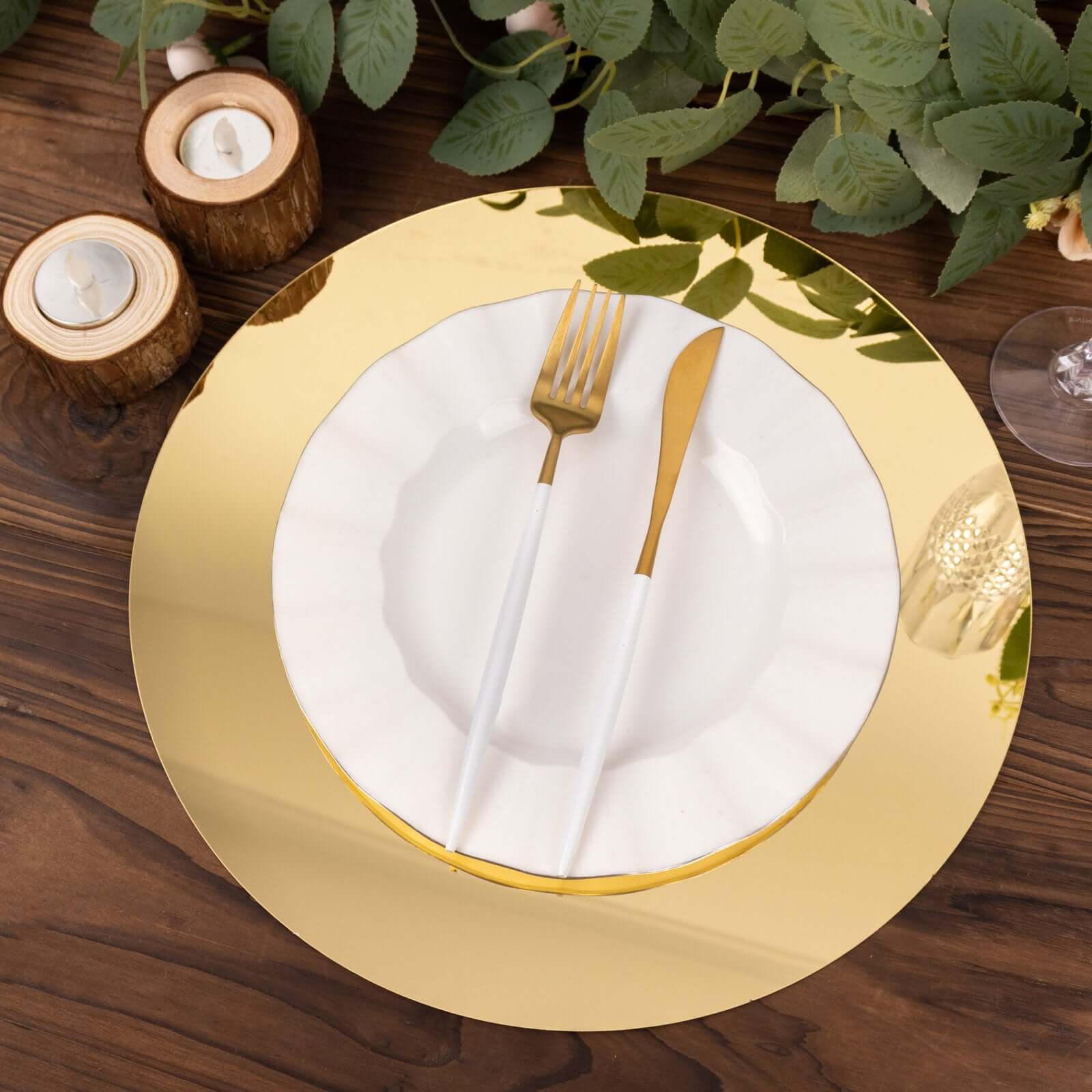 10-Pack Dining Plate Chargers Decorative Acrylic Mirror Gold Round - Lightweight Event Display 13