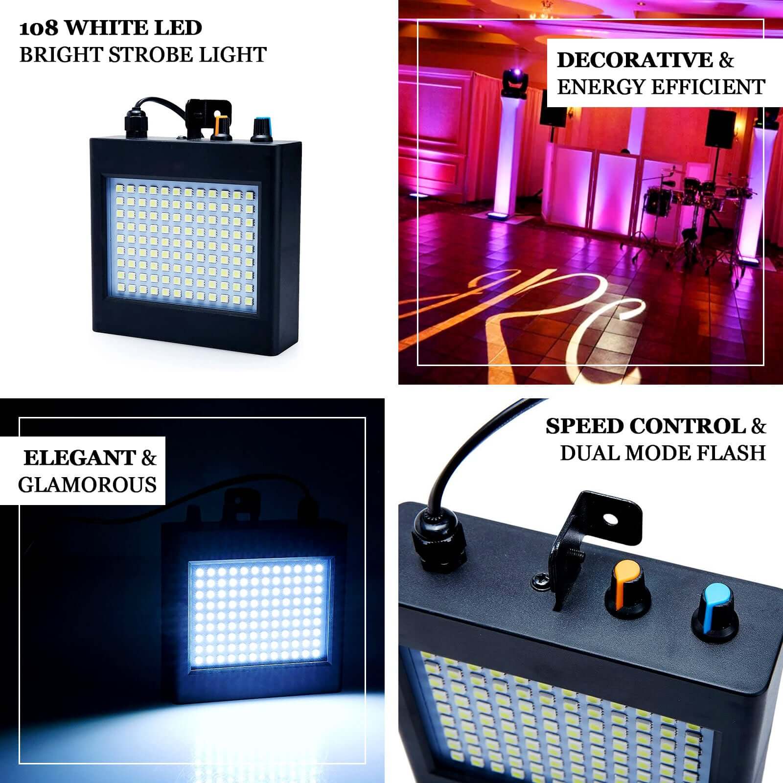 25W 108 LED Super Bright White Strobe Light With Dual Mode Flash & Speed Control