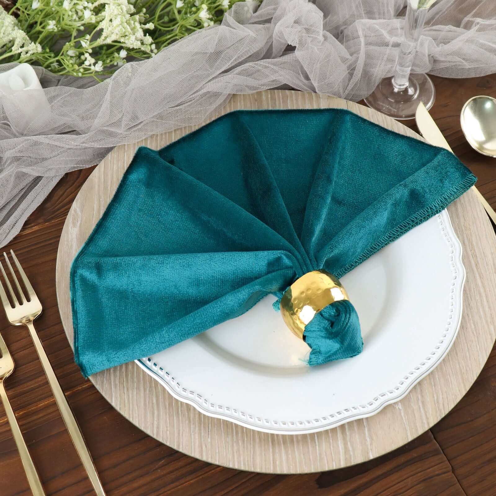 5 Pack Premium Velvet 20x20 Napkins Peacock Teal - Soft Sheen Finish Cloth Napkins