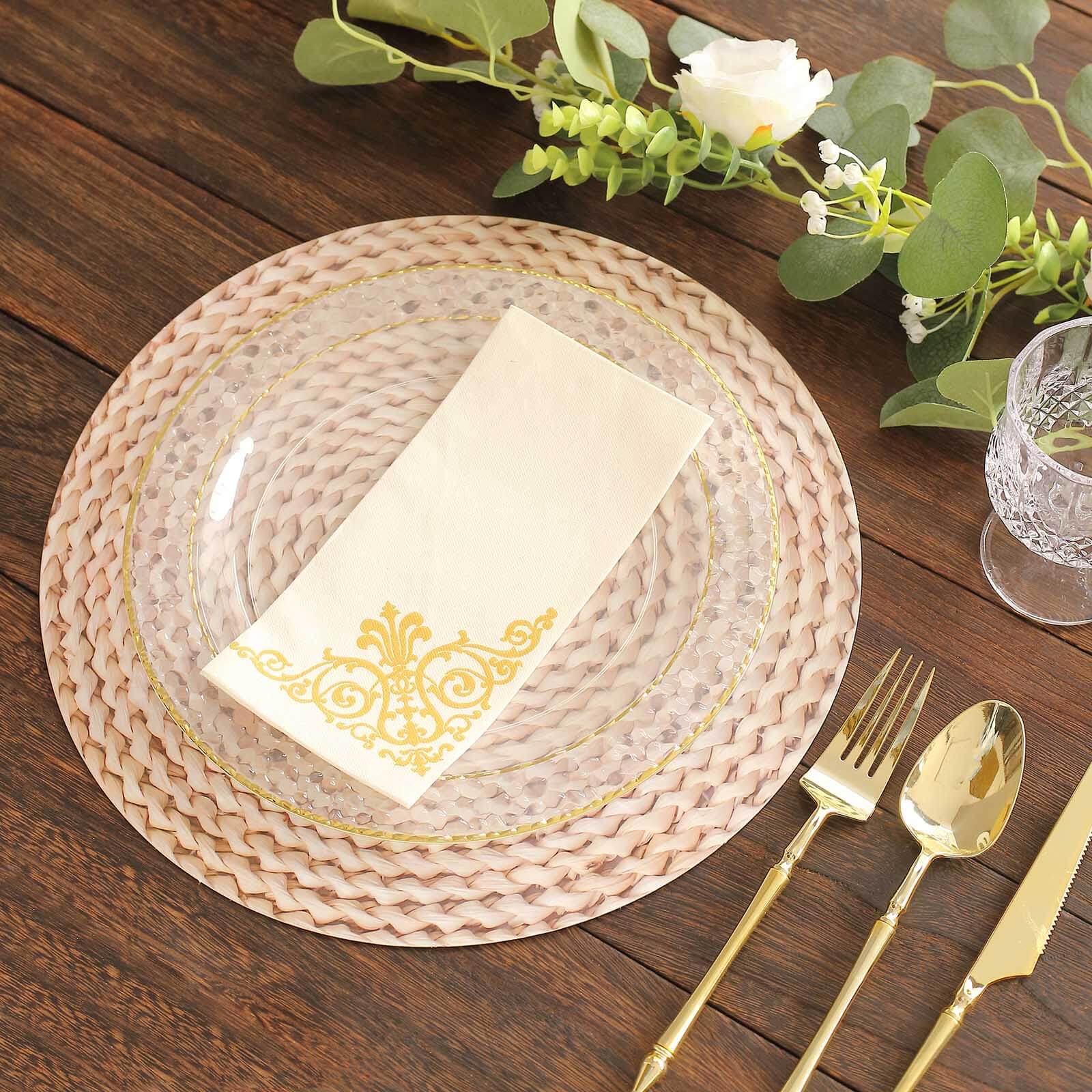 6-Pack Disposable Table Placemats in Wheat with Woven Rattan Print - 700GSM Cardboard Placemats for Rustic Themes & Outdoor Events 13