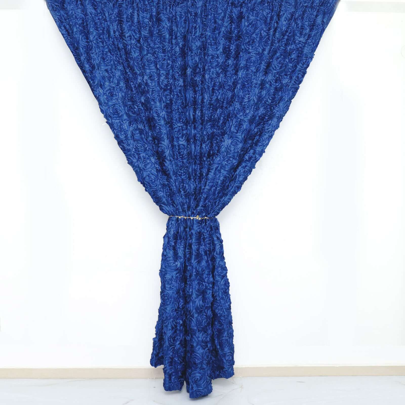 8ftx8ft Royal Blue Satin Rosette Event Curtain Drapes, Backdrop Event Panel