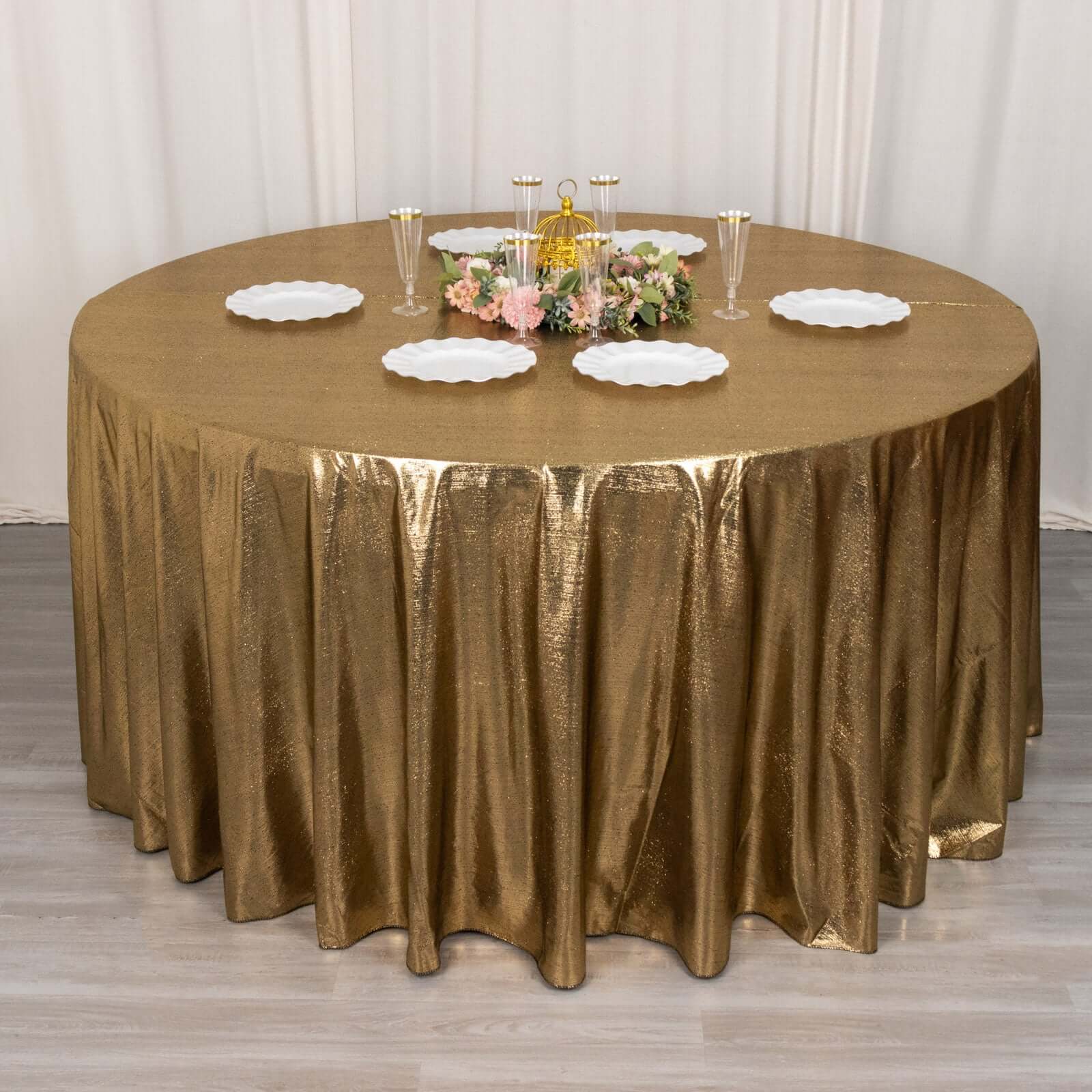 Sequin Dots Polyester Round 120 Tablecloth Antique Gold - Wrinkle Free & Sparkling Table Cover